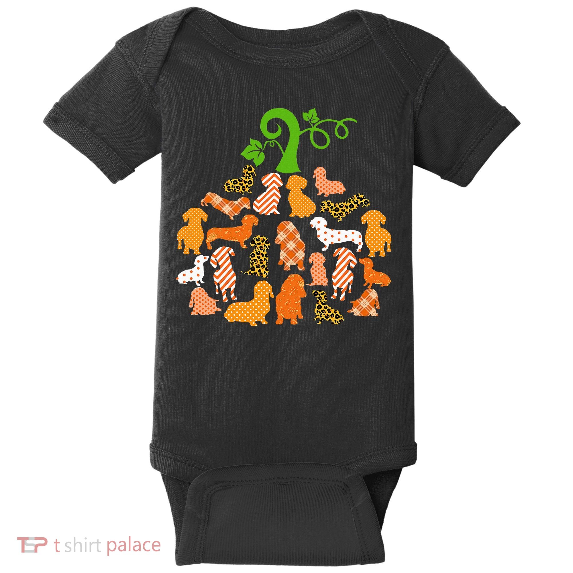 Dachshund Pumpkin Shape Plaid Leopard Dog Autumn Halloween Baby Bodysuit