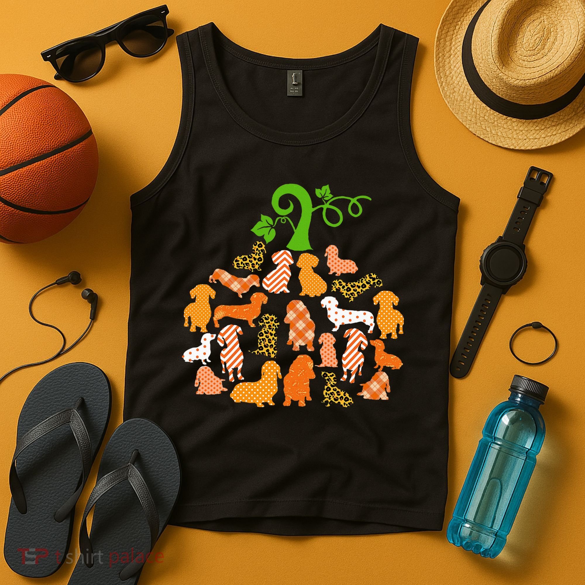 Dachshund Pumpkin Shape Plaid Leopard Dog Autumn Halloween Tank Top