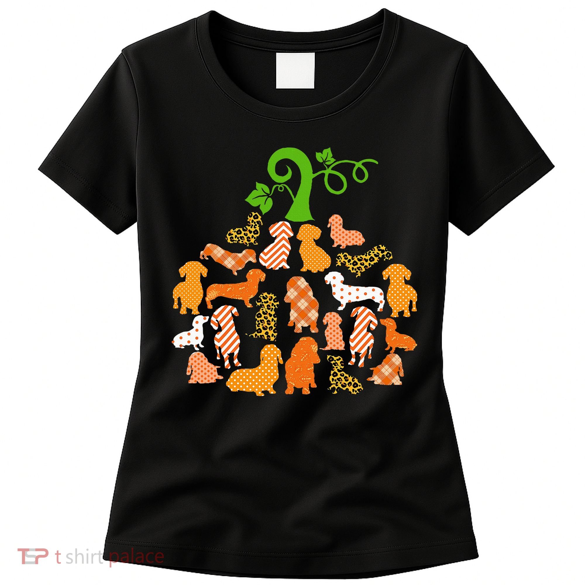 Dachshund Pumpkin Shape Plaid Leopard Dog Autumn Halloween Women's T-Shirt