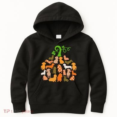 Dachshund Pumpkin Shape Plaid Leopard Dog Autumn Halloween Kids Hoodie