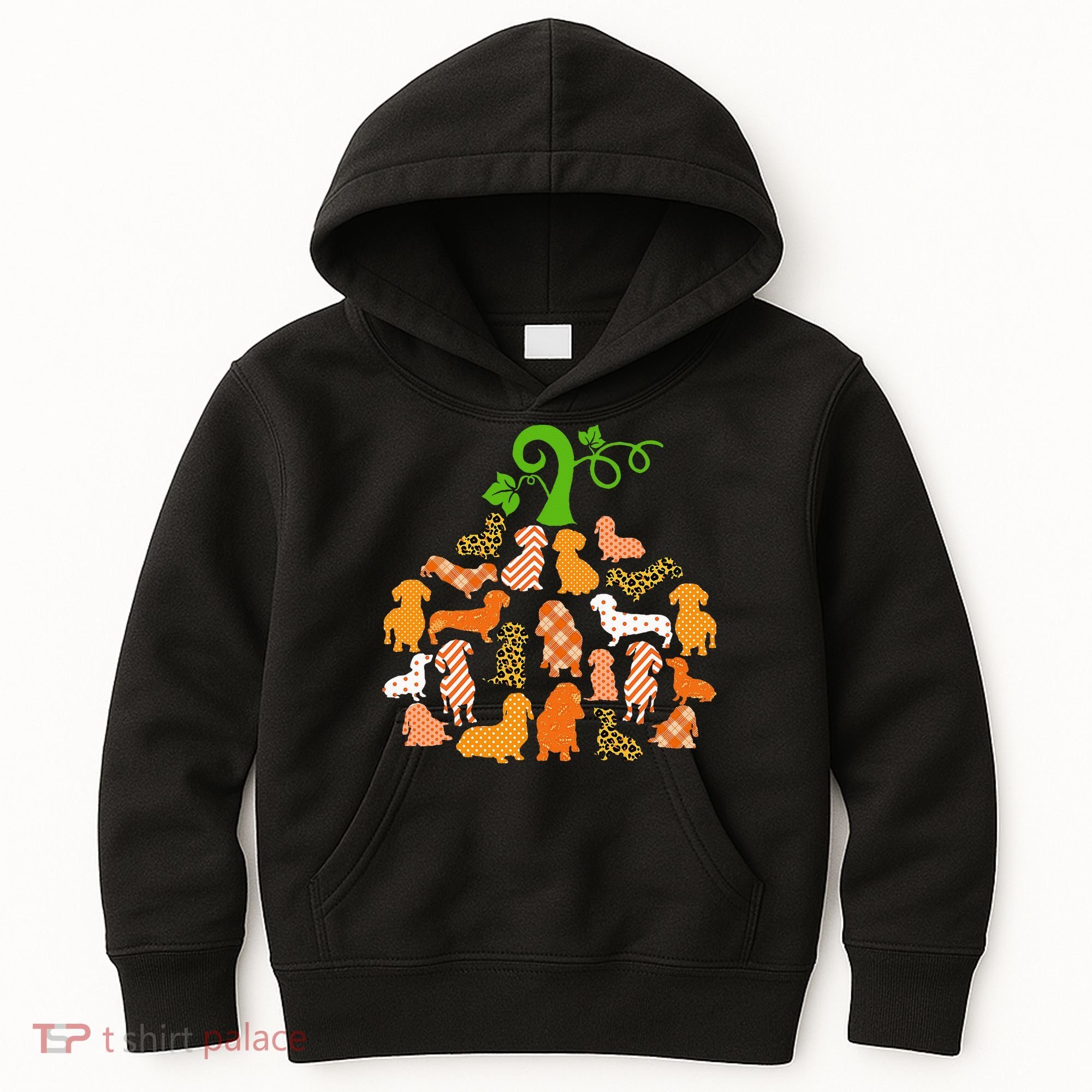 Dachshund Pumpkin Shape Plaid Leopard Dog Autumn Halloween Kids Hoodie