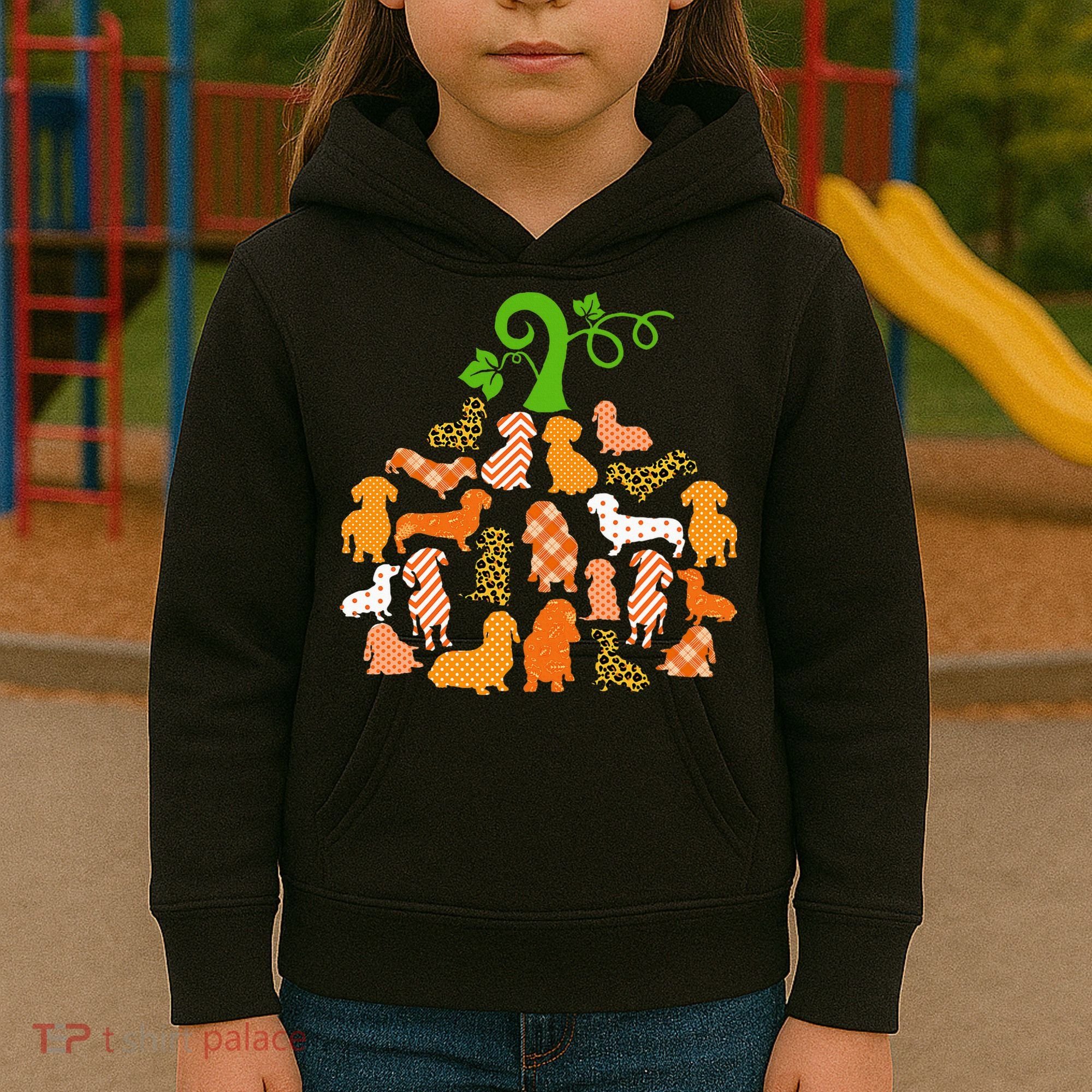 Dachshund Pumpkin Shape Plaid Leopard Dog Autumn Halloween Kids Hoodie
