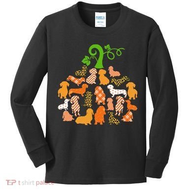 Dachshund Pumpkin Shape Plaid Leopard Dog Autumn Halloween Kids Long Sleeve Shirt