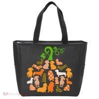 Dachshund Pumpkin Shape Plaid Leopard Dog Autumn Halloween Tote Bag thumb 0