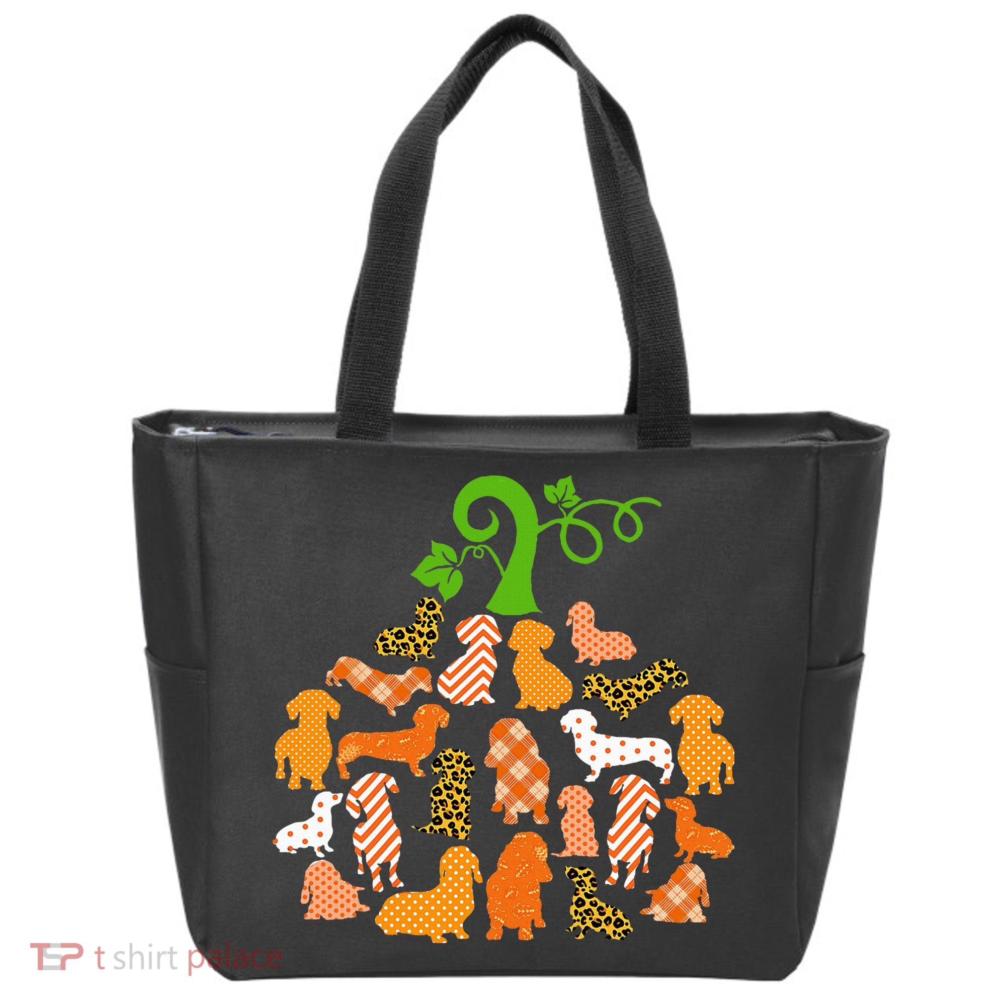 Dachshund Pumpkin Shape Plaid Leopard Dog Autumn Halloween Tote Bag