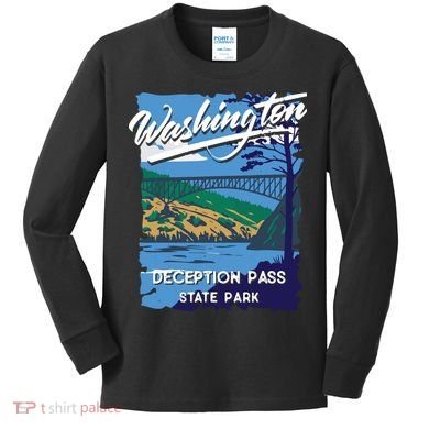 Deception Pass State Park Washington Evergreen State Camping Kids Long Sleeve Shirt