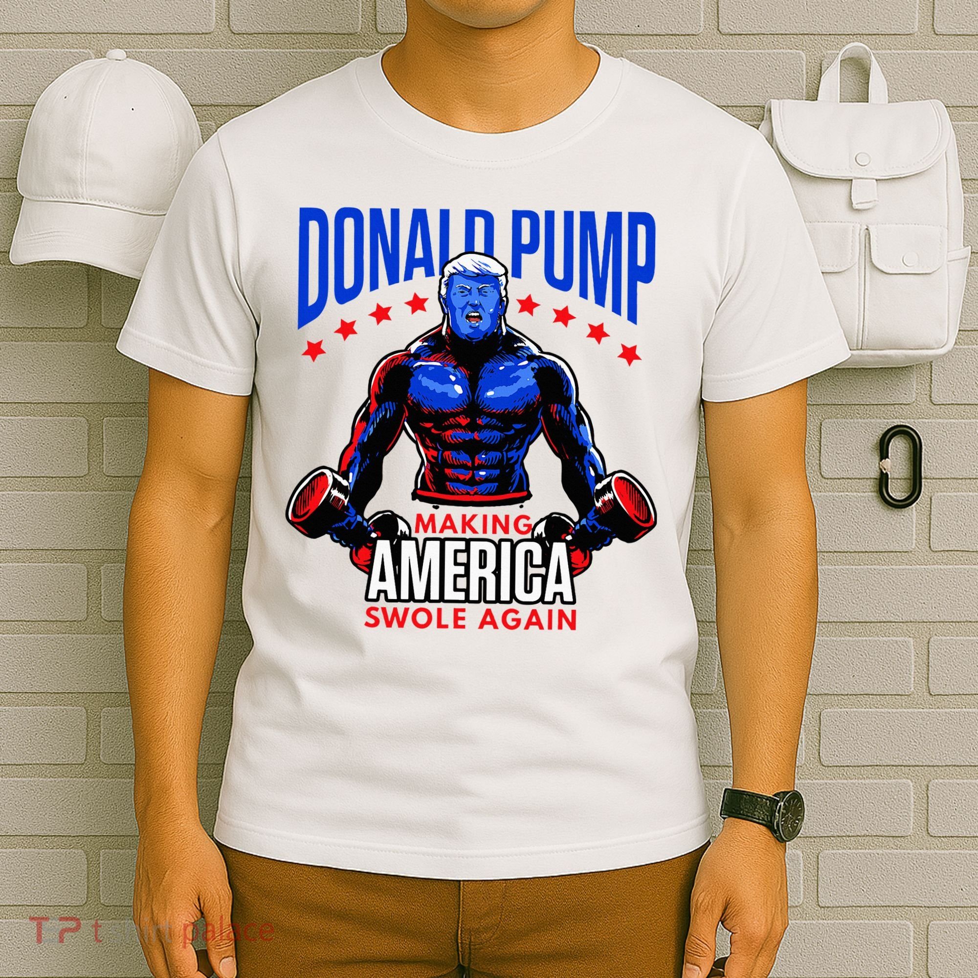 Donald Pump Swole America Trump Weight Lifting Gym T-Shirt