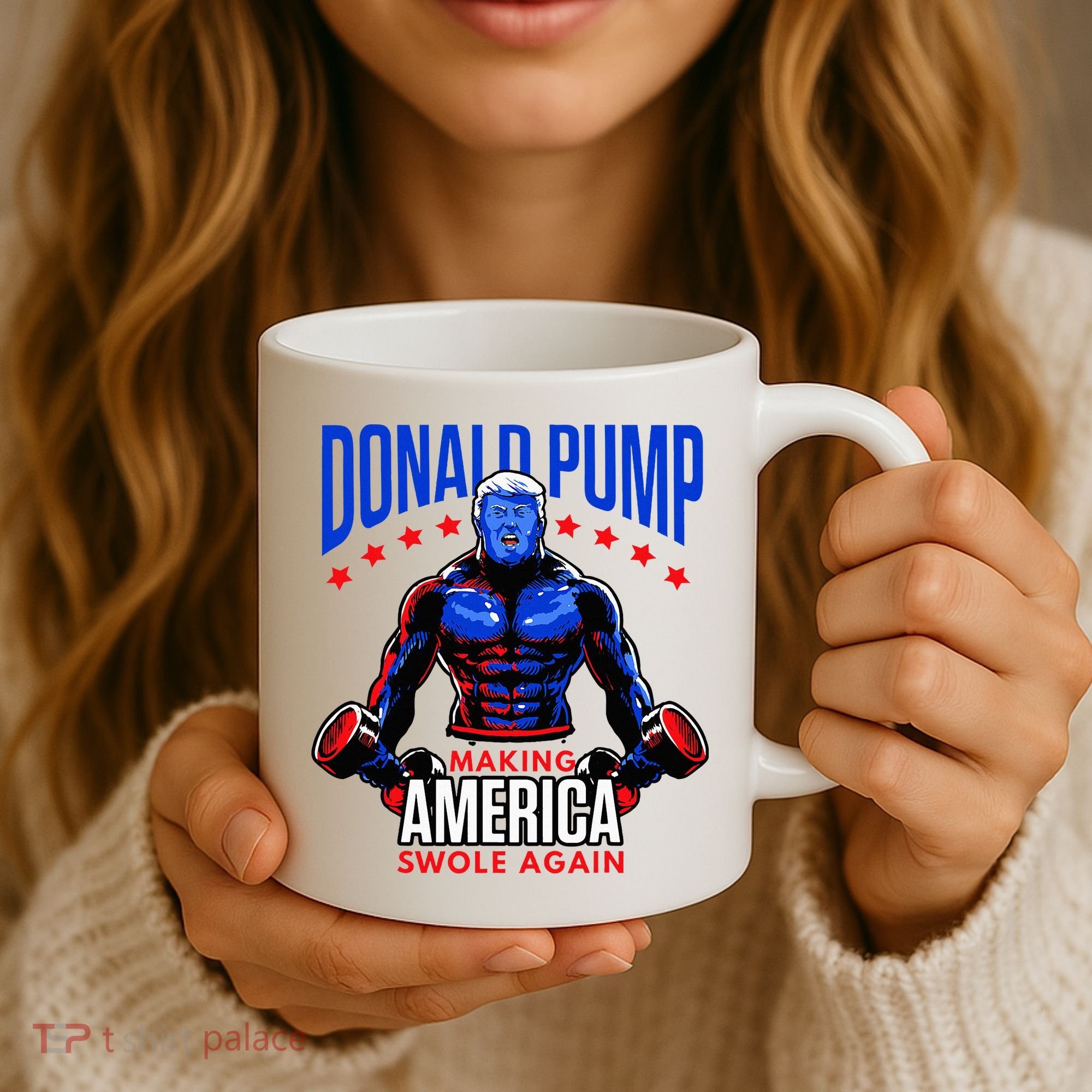 Donald Pump Swole America Trump Weight Lifting Gym Coffee Mug