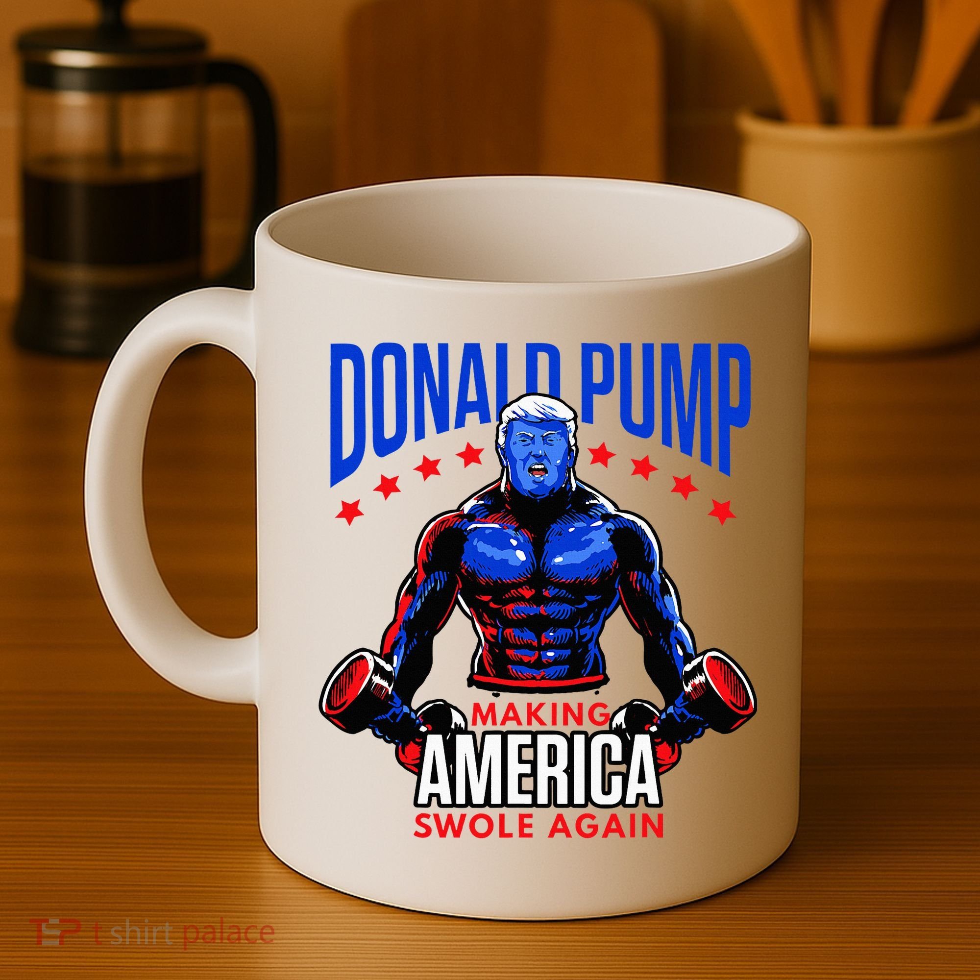 Donald Pump Swole America Trump Weight Lifting Gym Coffee Mug