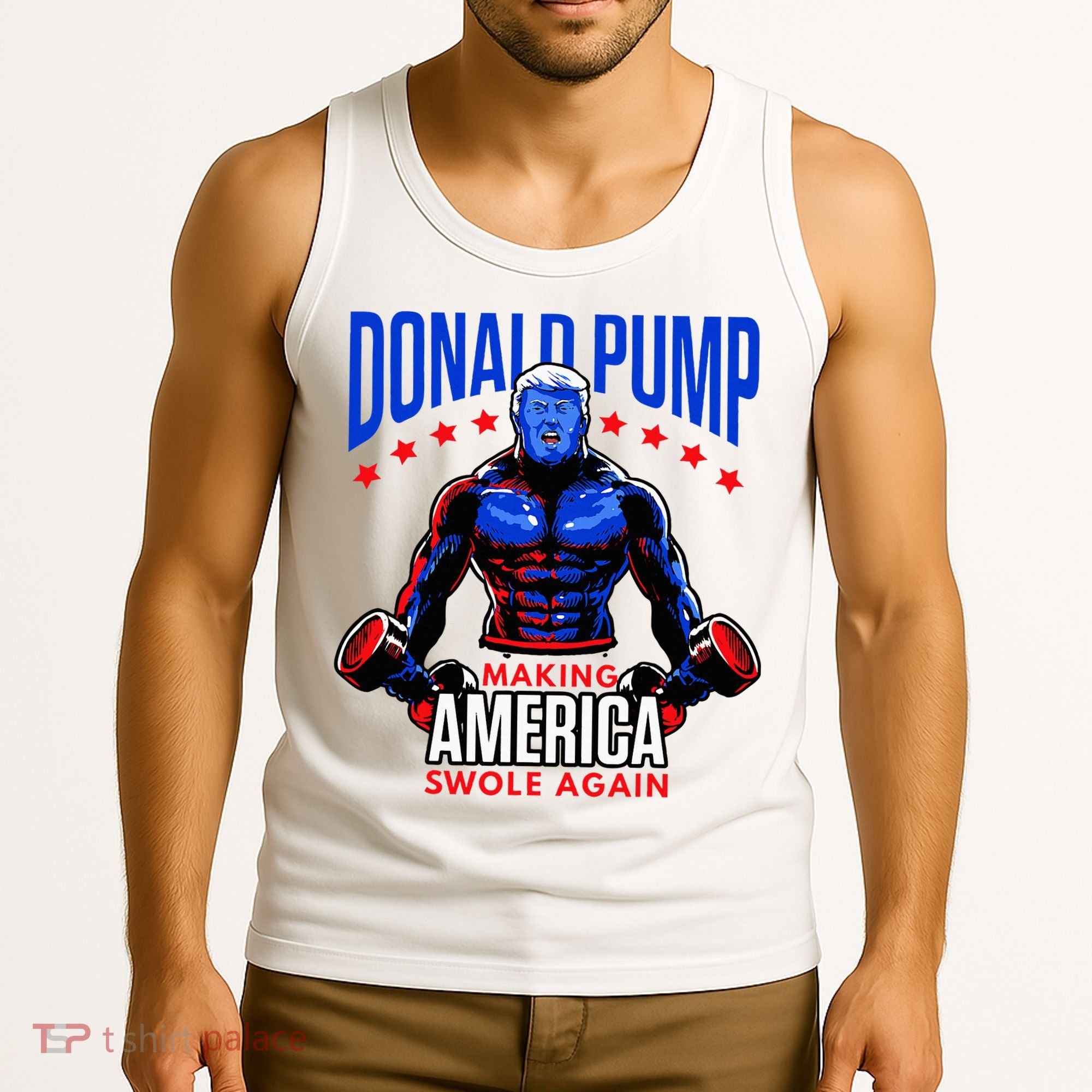Donald Pump Swole America Trump Weight Lifting Gym Tank Top