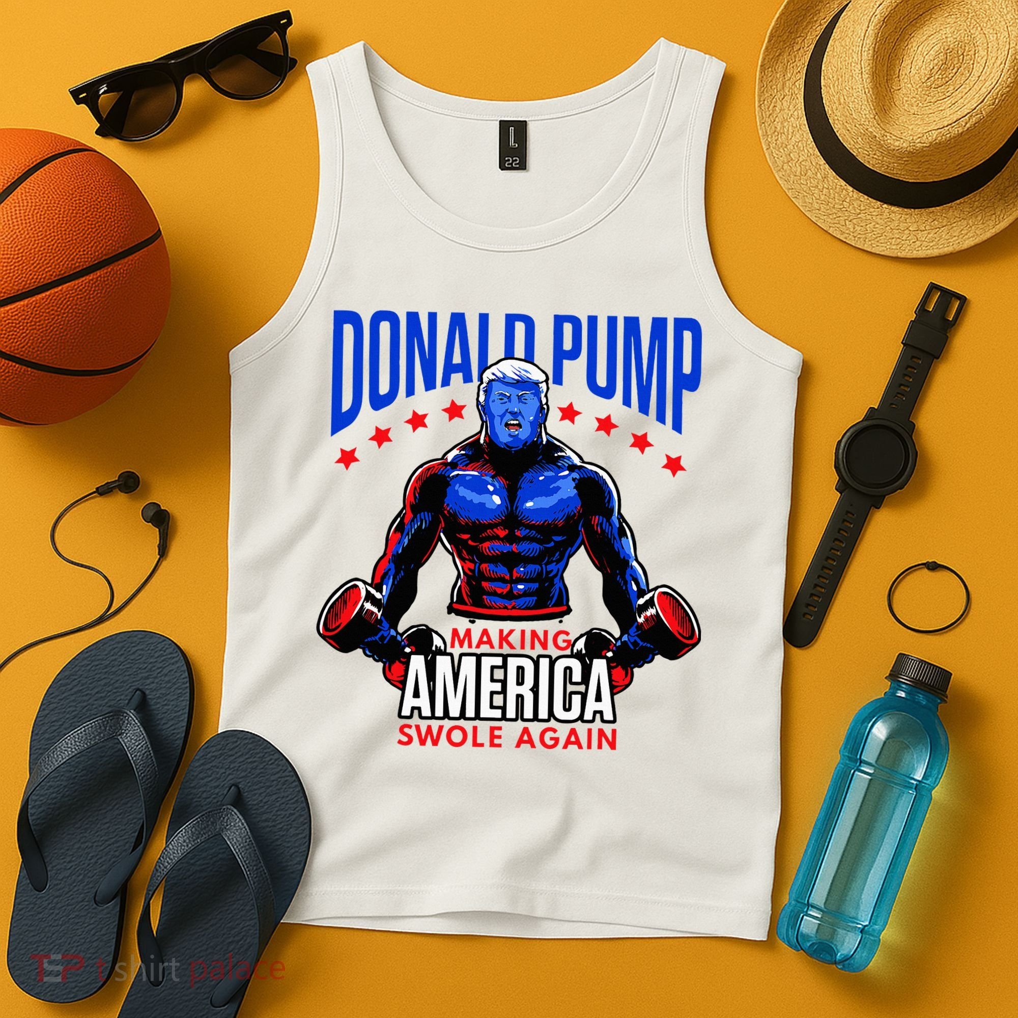 Donald Pump Swole America Trump Weight Lifting Gym Tank Top