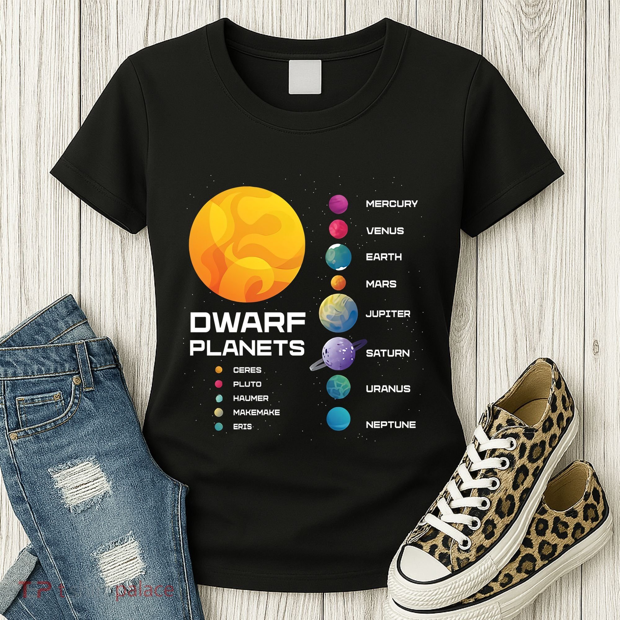 Dwarf Planets Space Astronaut Galaxy Mars Earth Venus Mercury Jupiter Women's T-Shirt