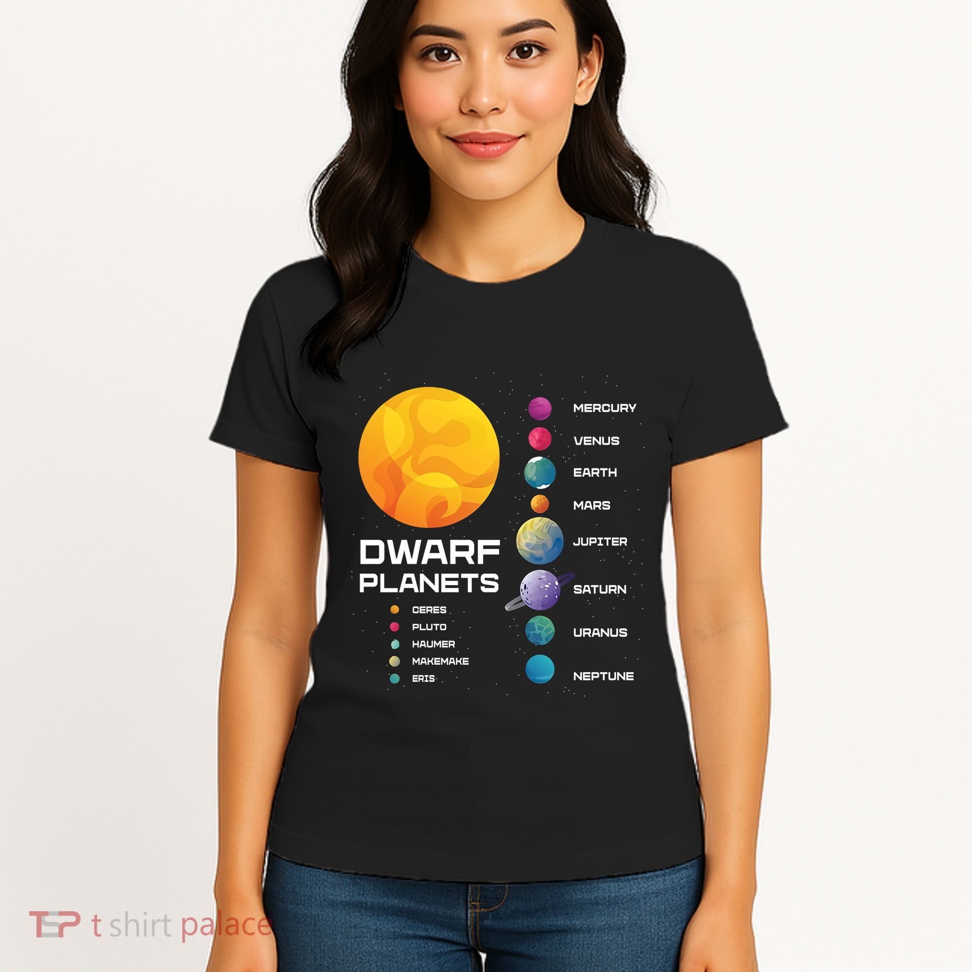 Dwarf Planets Space Astronaut Galaxy Mars Earth Venus Mercury Jupiter Women's T-Shirt