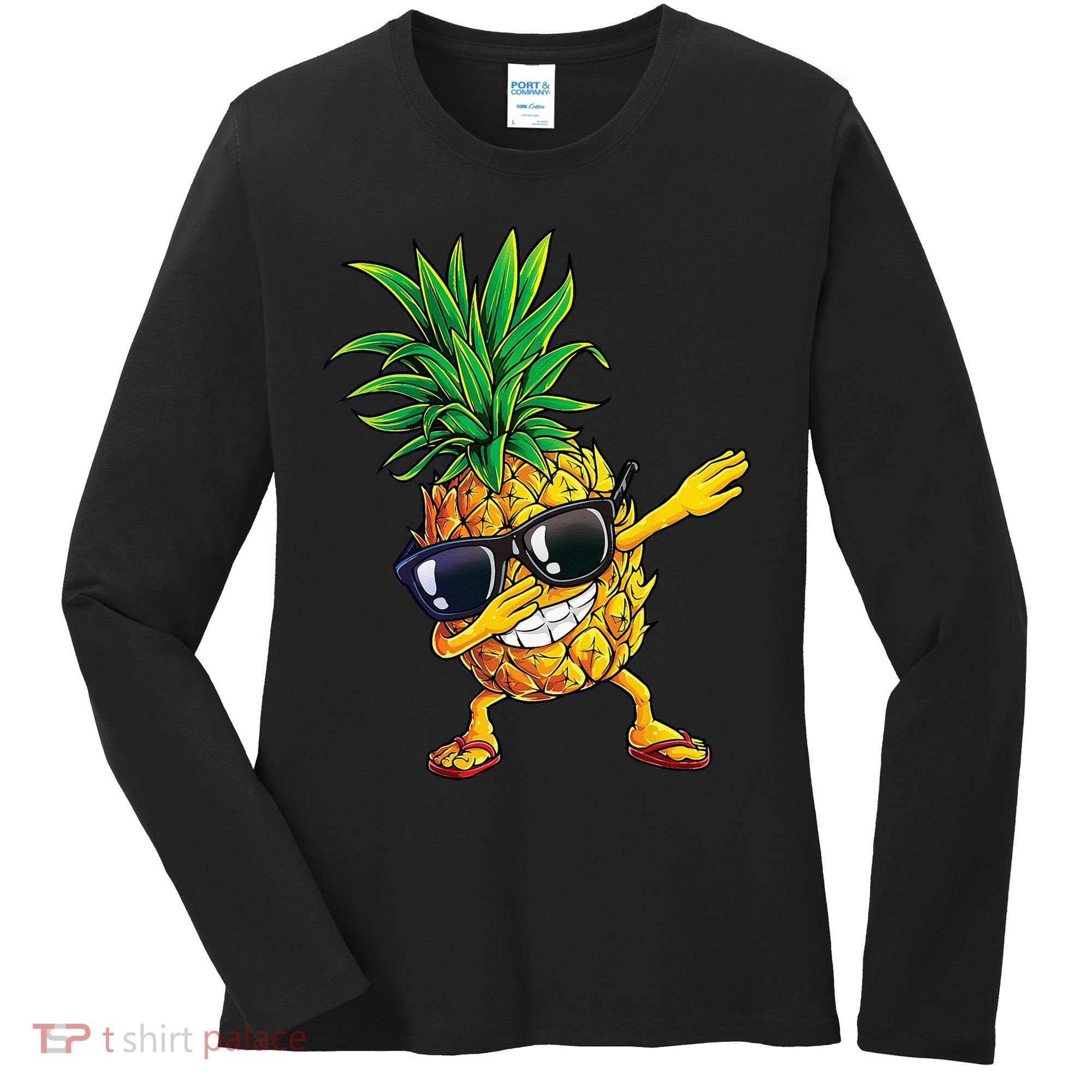 Dabbing Pineapple Sunglasses Aloha Beaches Hawaii Hawaiian Women's Long Sleeve Shirt