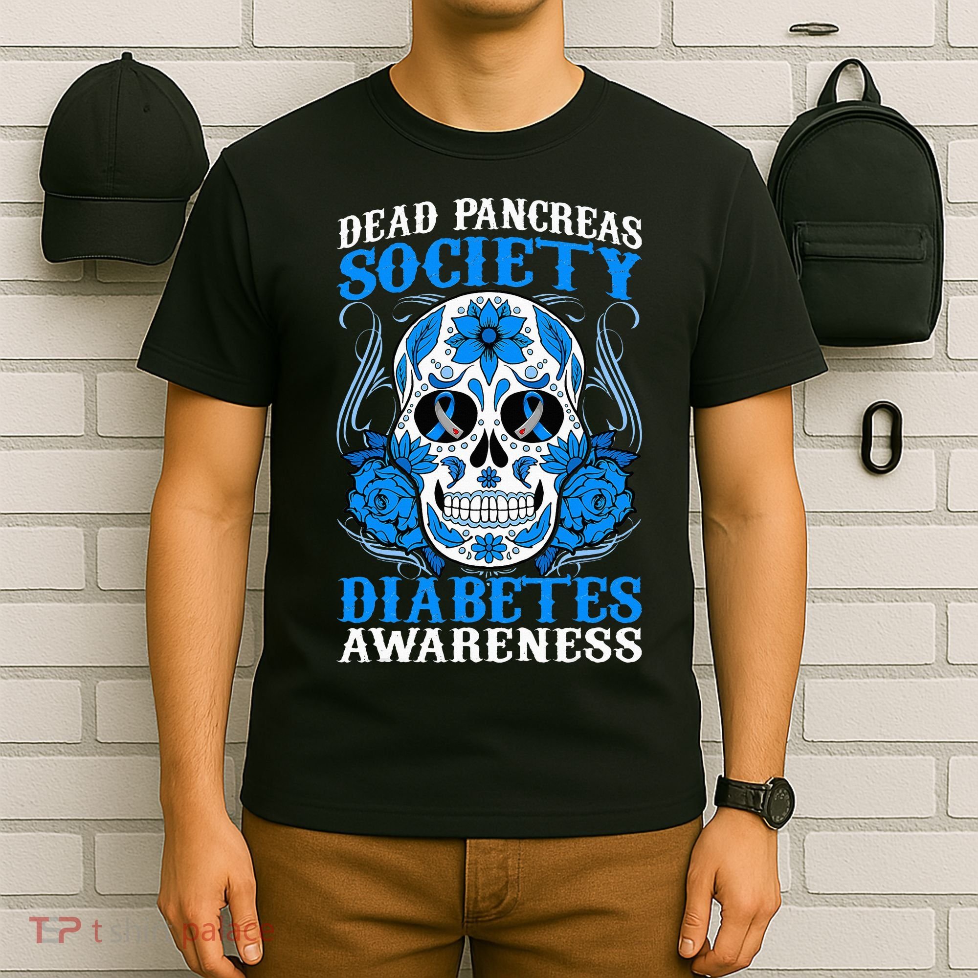 Dead Pancreas Society Type 1 Diabetes Awareness Sugar Skull T-Shirt