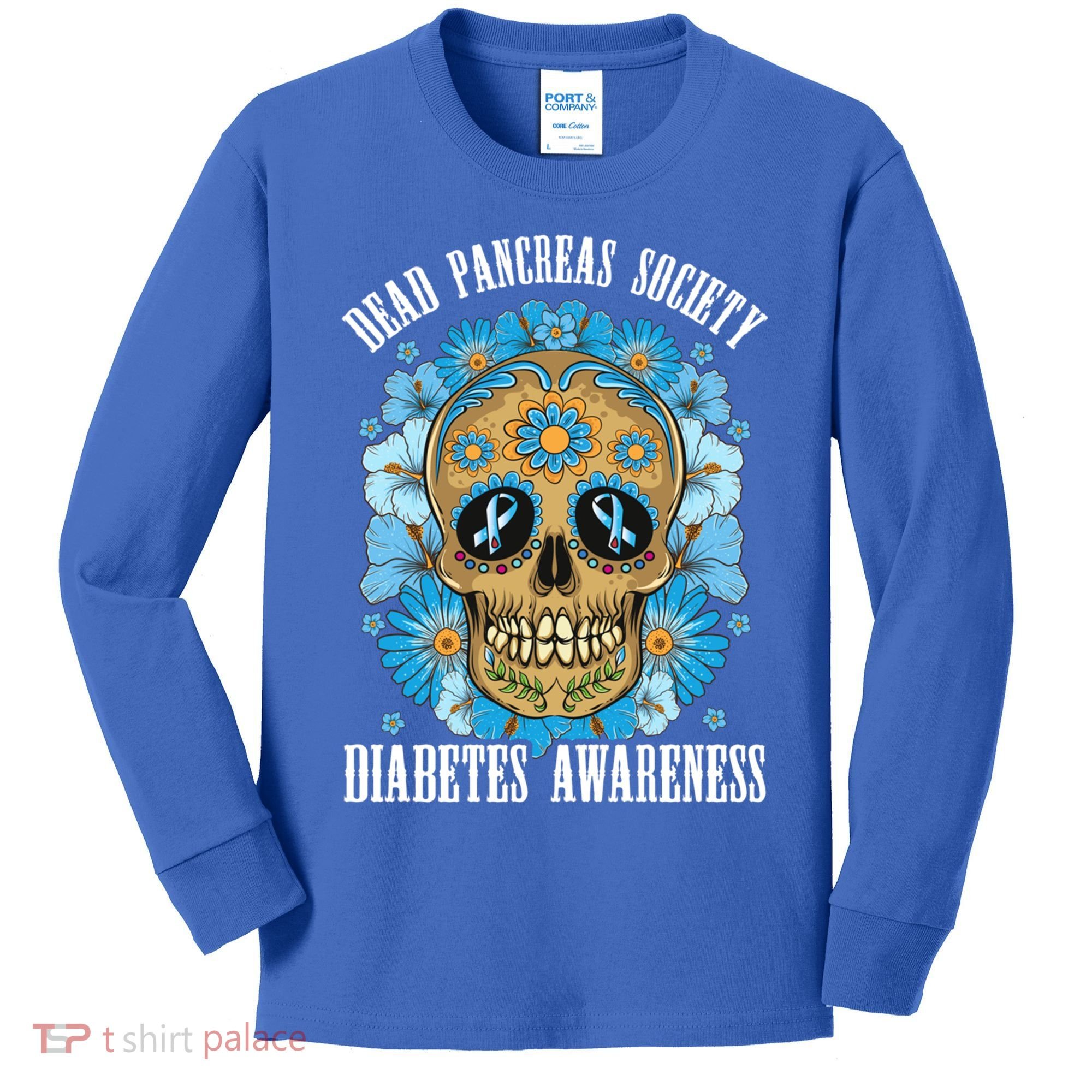 Dead Pancreas Society Funny Diabetes Awareness Sugar Skull Cool Gift Kids Long Sleeve Shirt
