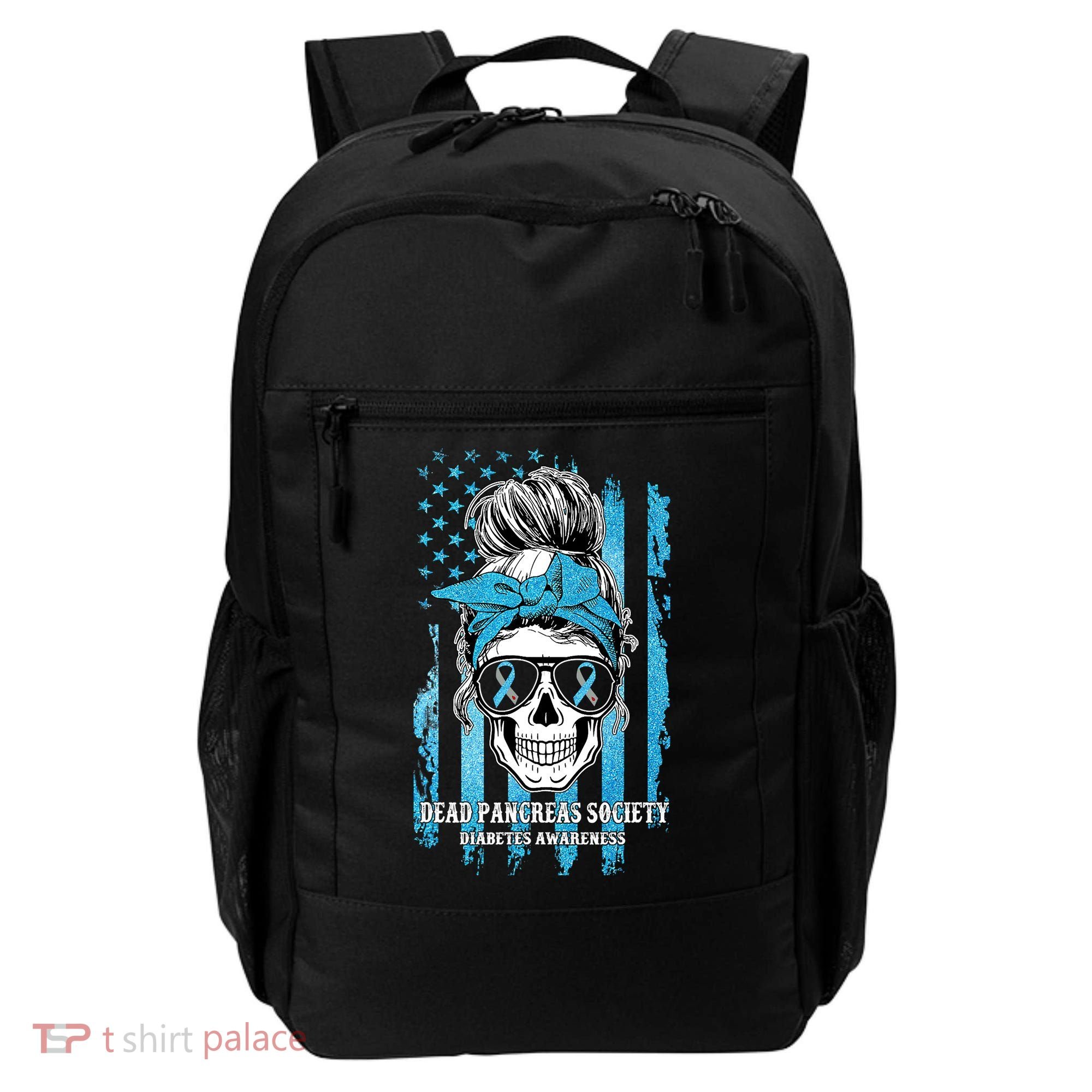 Dead Pancreas Society Diabetes Awareness Skull Messy Bun Backpack