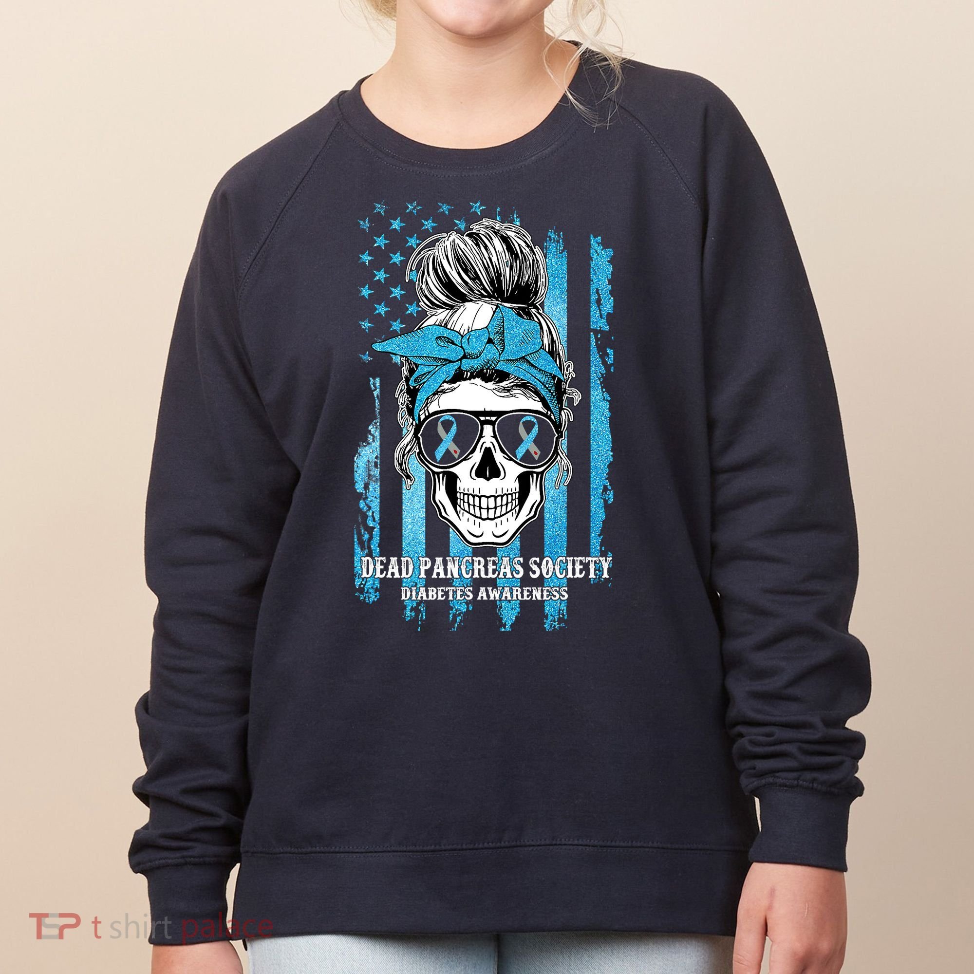 Dead Pancreas Society Diabetes Awareness Skull Messy Bun Women's Sweatshirt