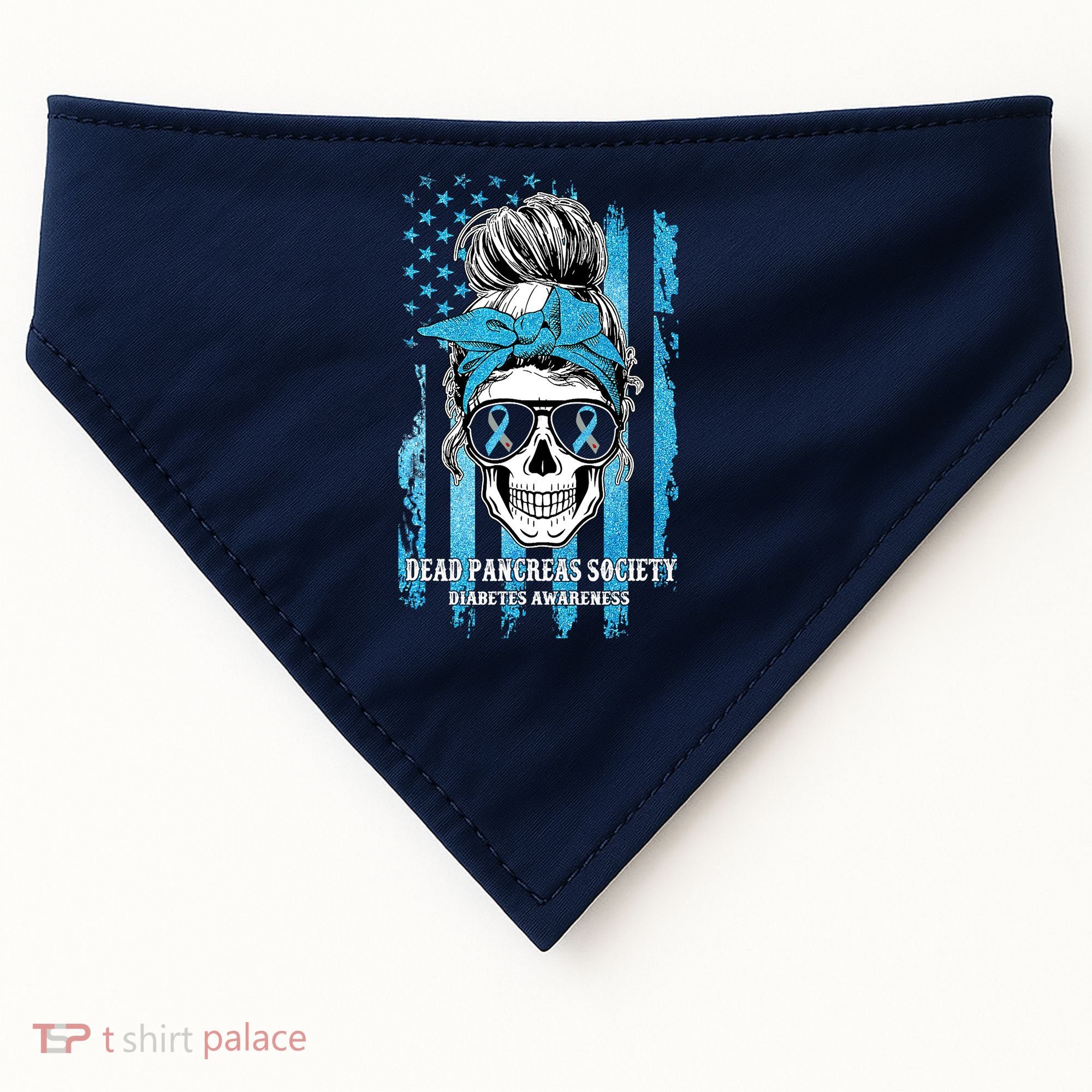 Dead Pancreas Society Diabetes Awareness Skull Messy Bun USA-Made Doggie Bandana