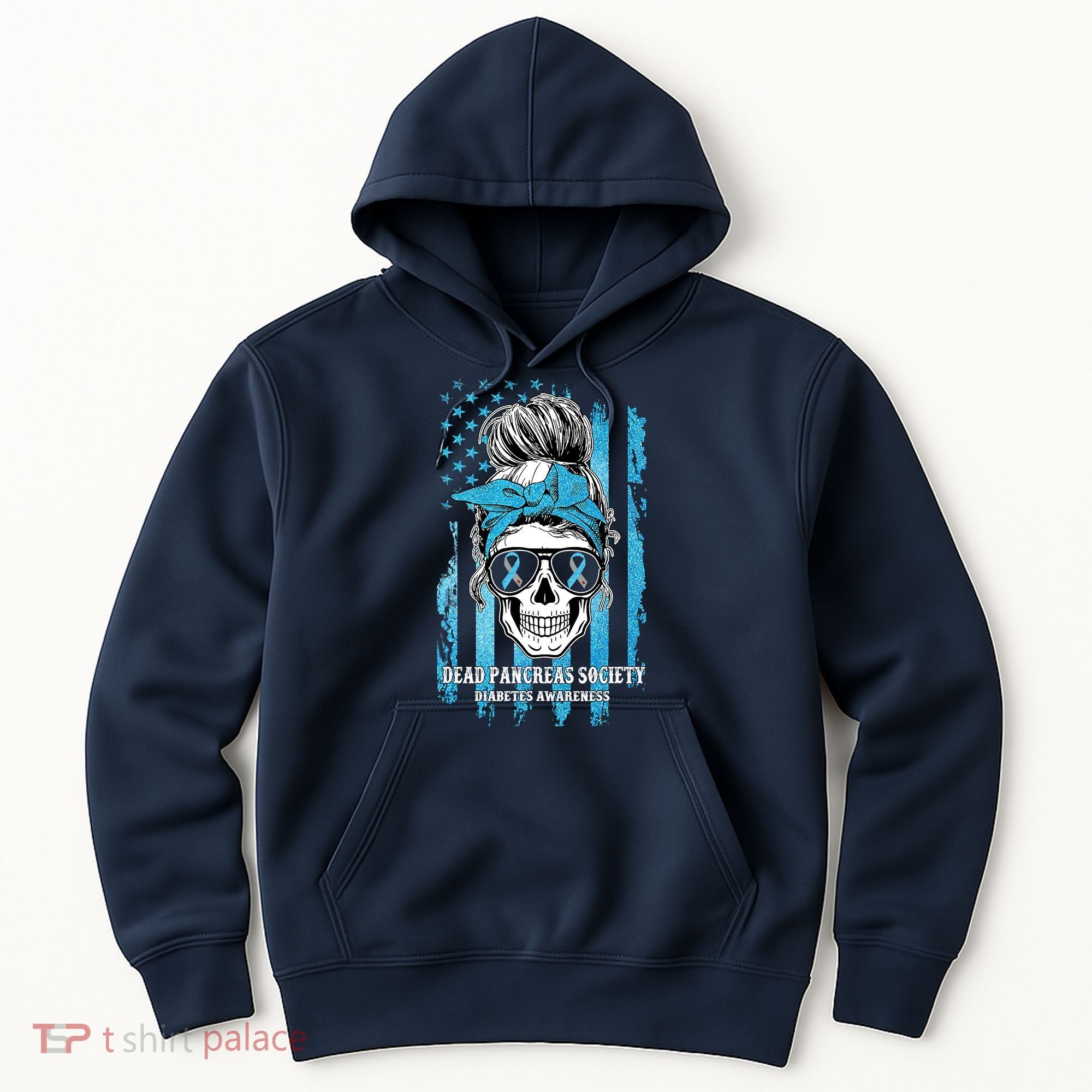 Dead Pancreas Society Diabetes Awareness Skull Messy Bun Hoodie