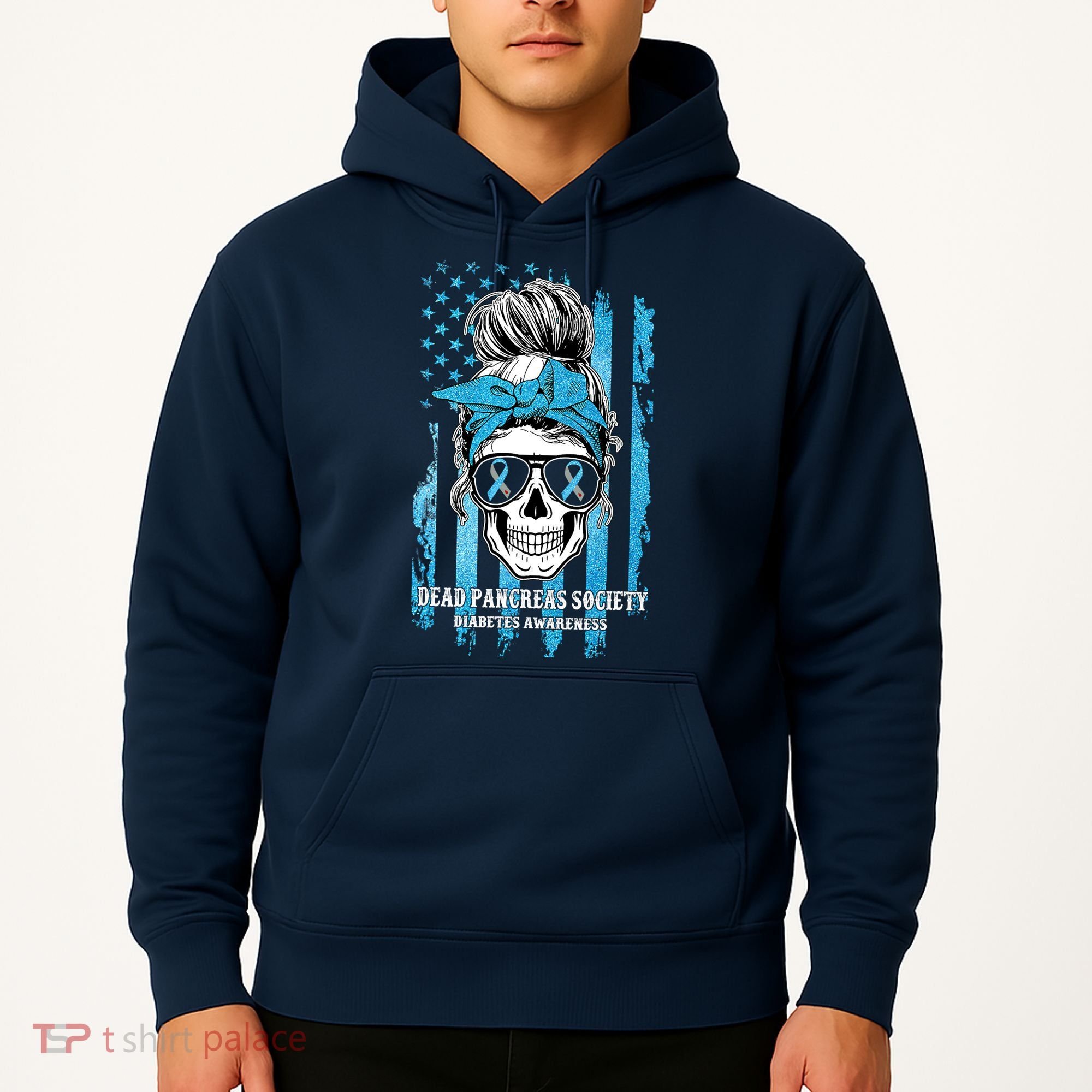 Dead Pancreas Society Diabetes Awareness Skull Messy Bun Hoodie