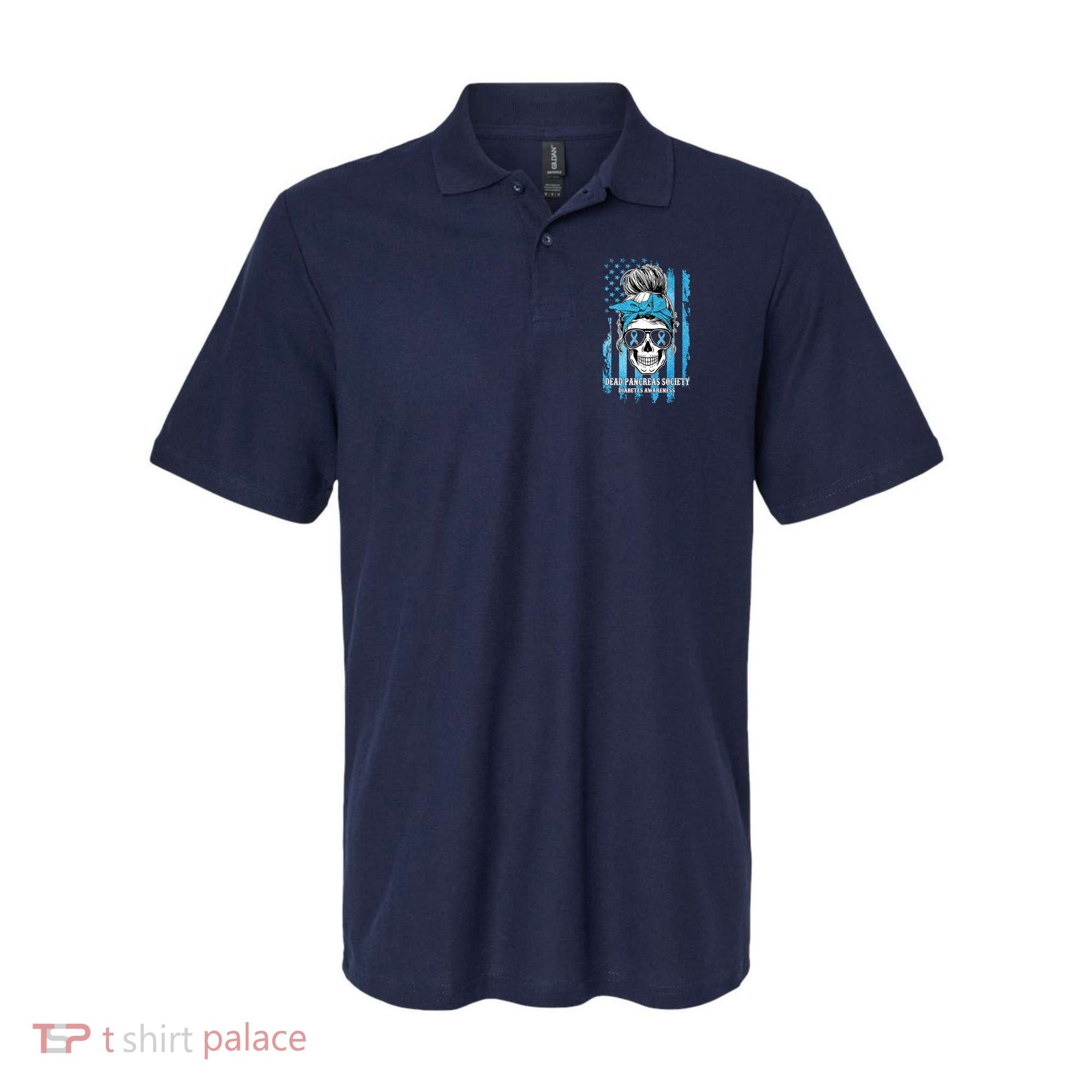 Dead Pancreas Society Diabetes Awareness Skull Messy Bun Polo