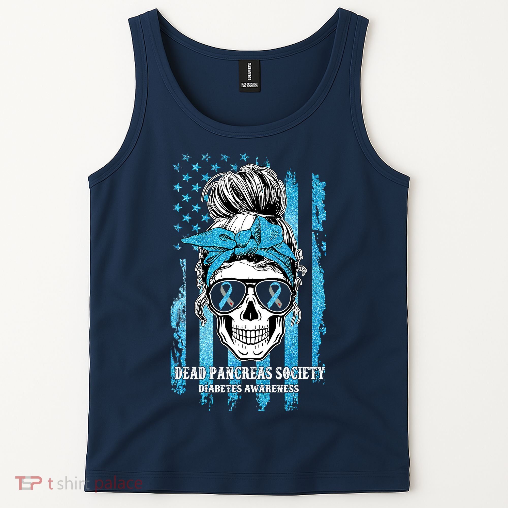 Dead Pancreas Society Diabetes Awareness Skull Messy Bun Tank Top