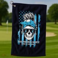 Dead Pancreas Society Diabetes Awareness Skull Messy Bun Golf Towel thumb 1