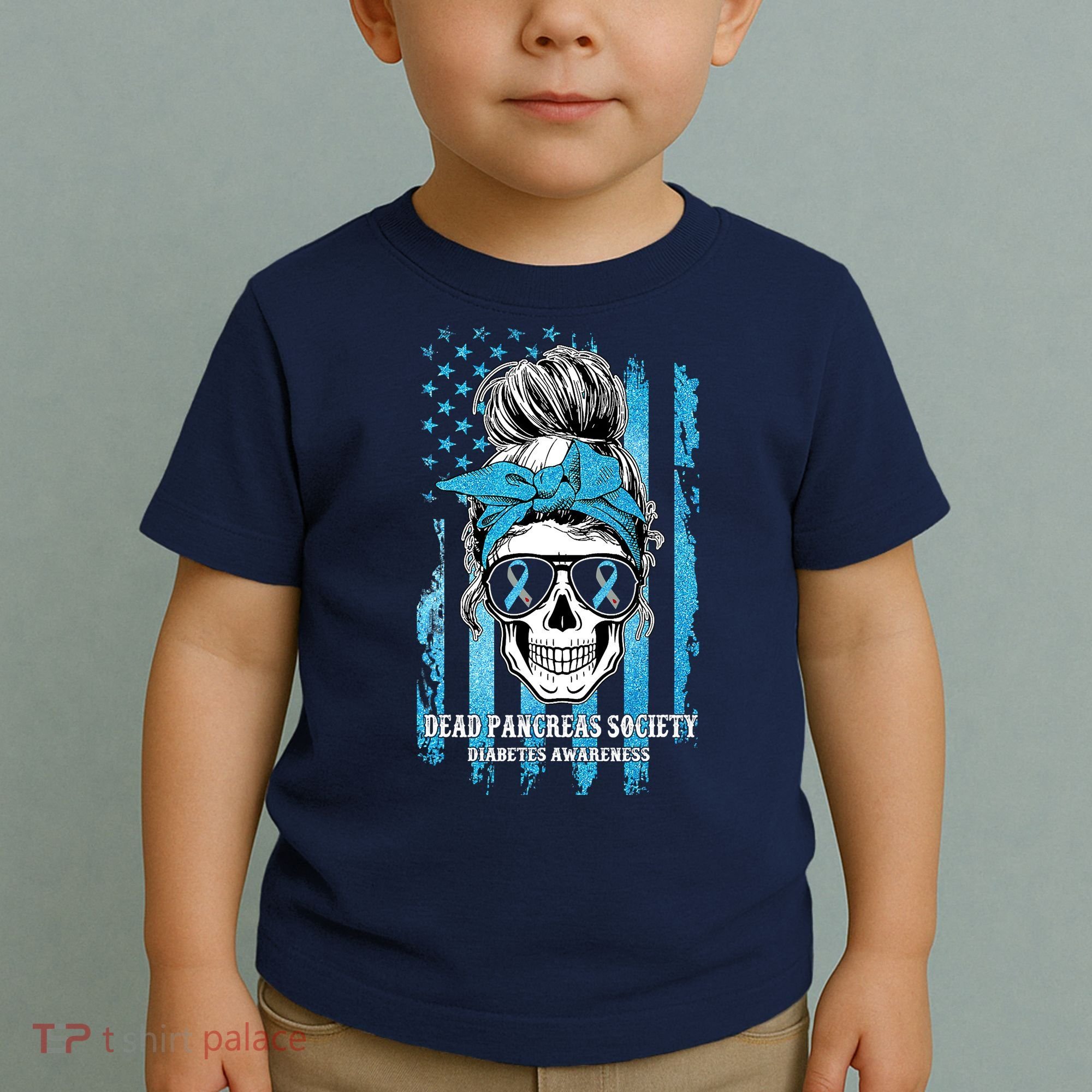 Dead Pancreas Society Diabetes Awareness Skull Messy Bun Toddler T-Shirt