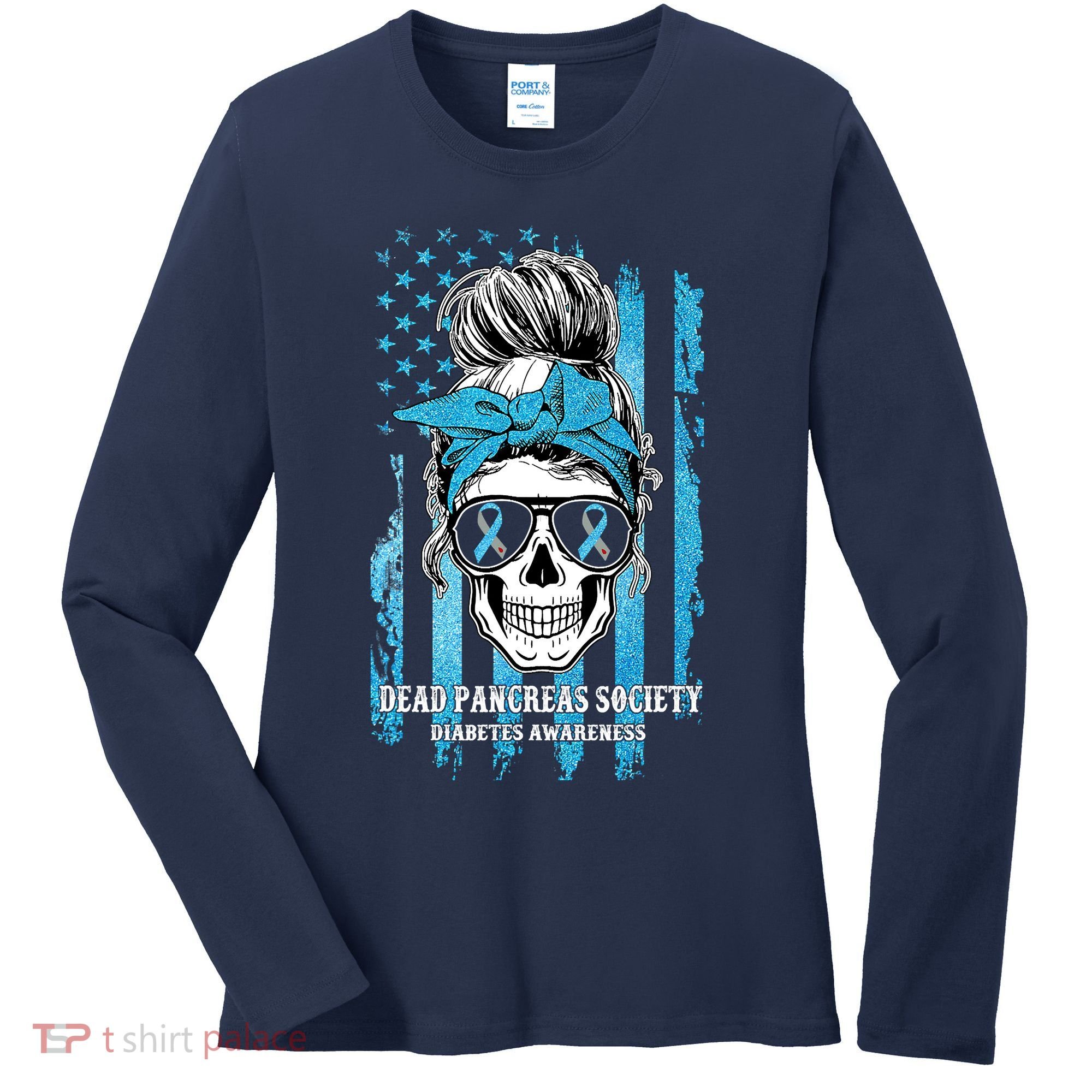 Dead Pancreas Society Diabetes Awareness Skull Messy Bun Women's Long Sleeve Shirt