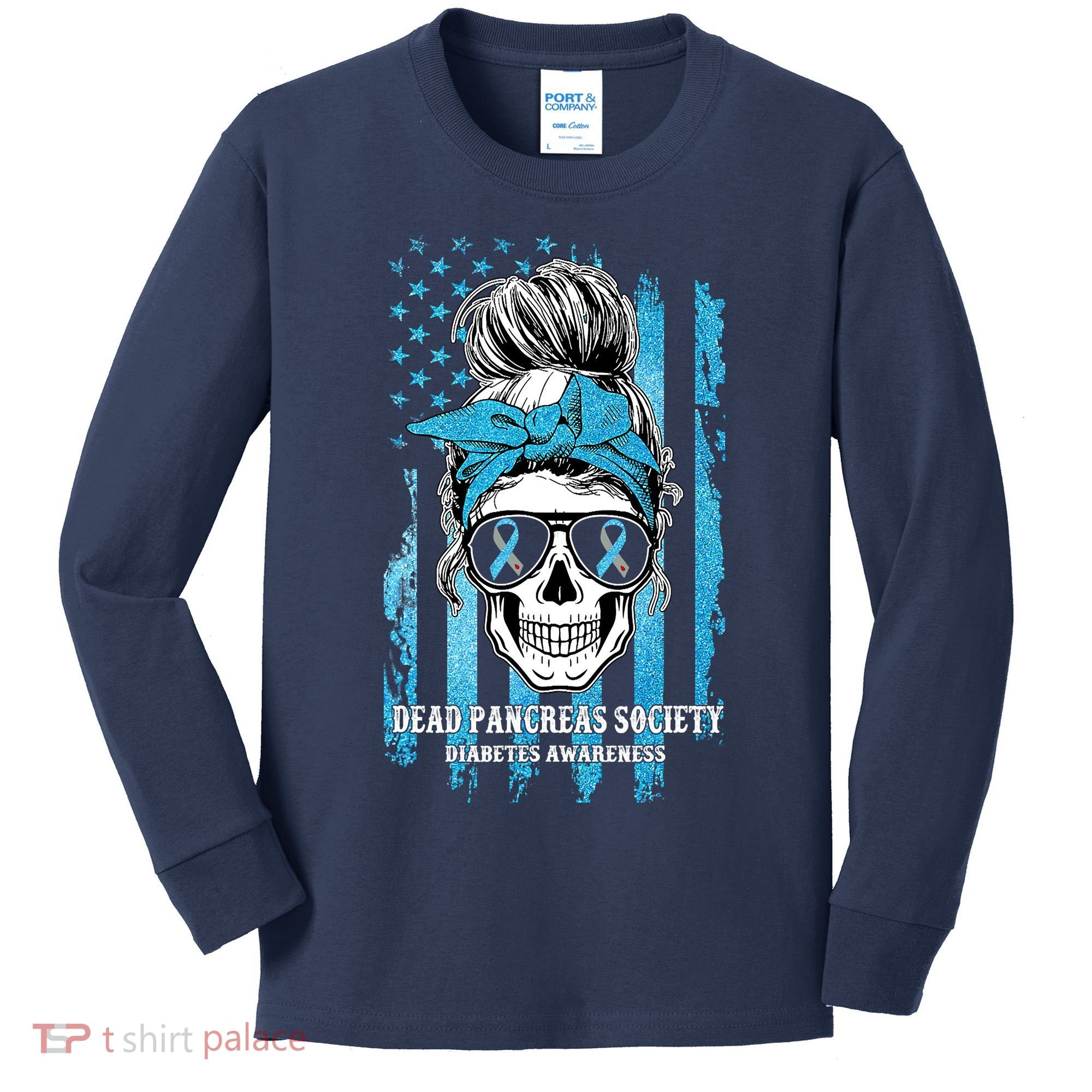 Dead Pancreas Society Diabetes Awareness Skull Messy Bun Kids Long Sleeve Shirt