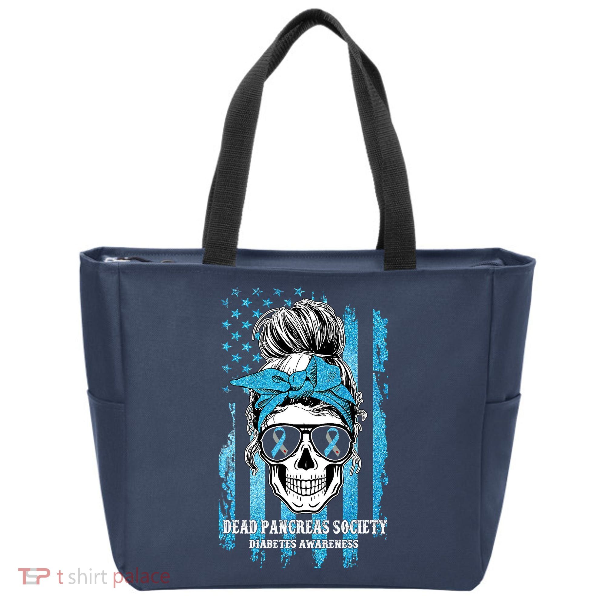 Dead Pancreas Society Diabetes Awareness Skull Messy Bun Tote Bag
