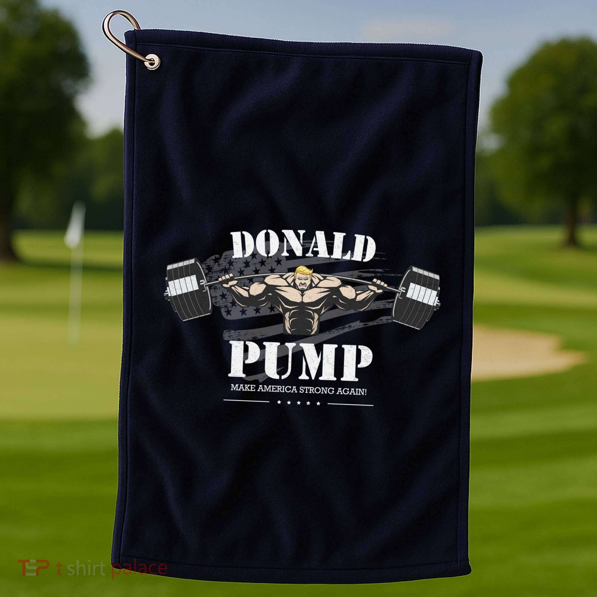 Donald Pump Trump Make America Strong Again Funny Golf Towel