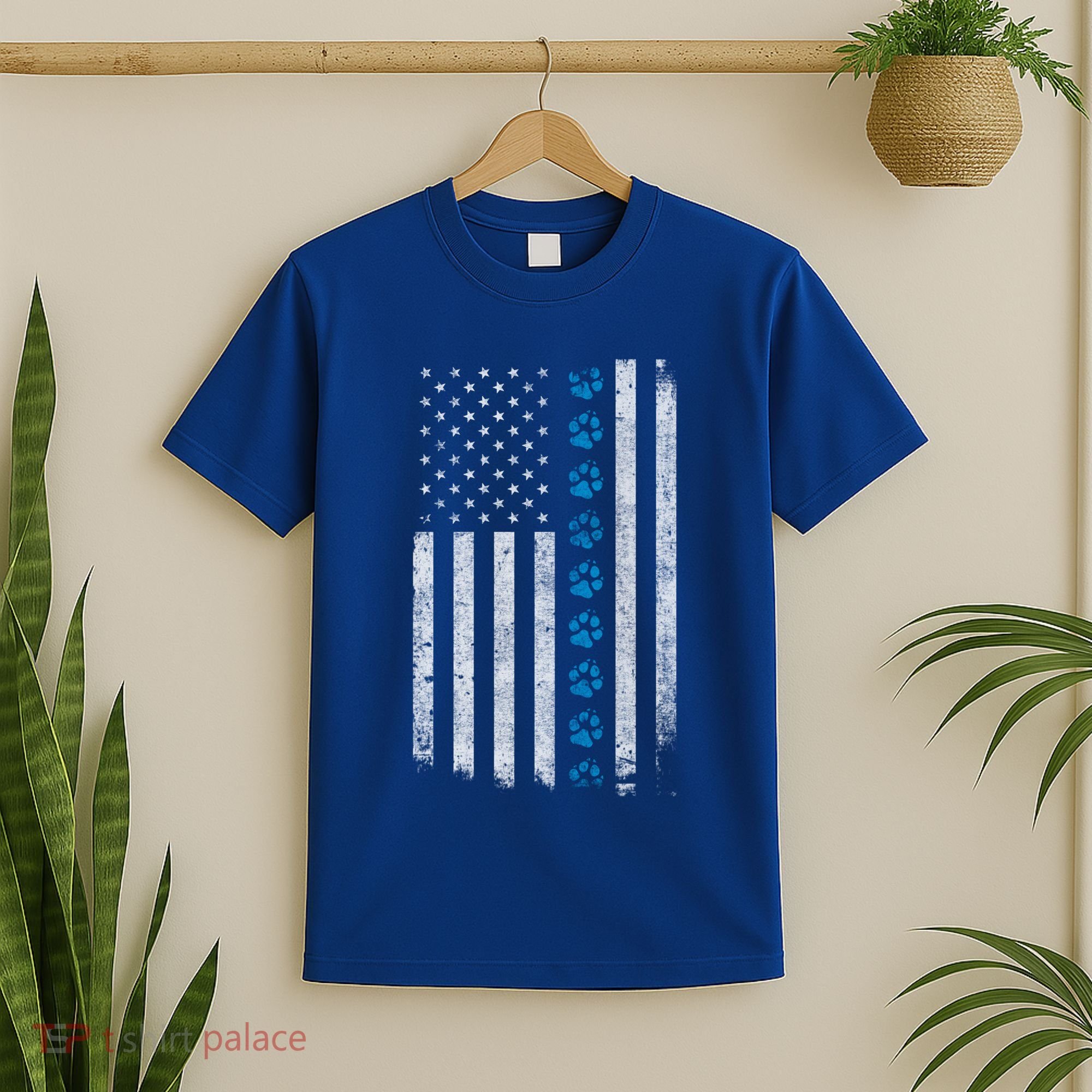 Dog Paw Thin Blue Line American Flag Police Dog Military K9 Meaningful Gift T-Shirt