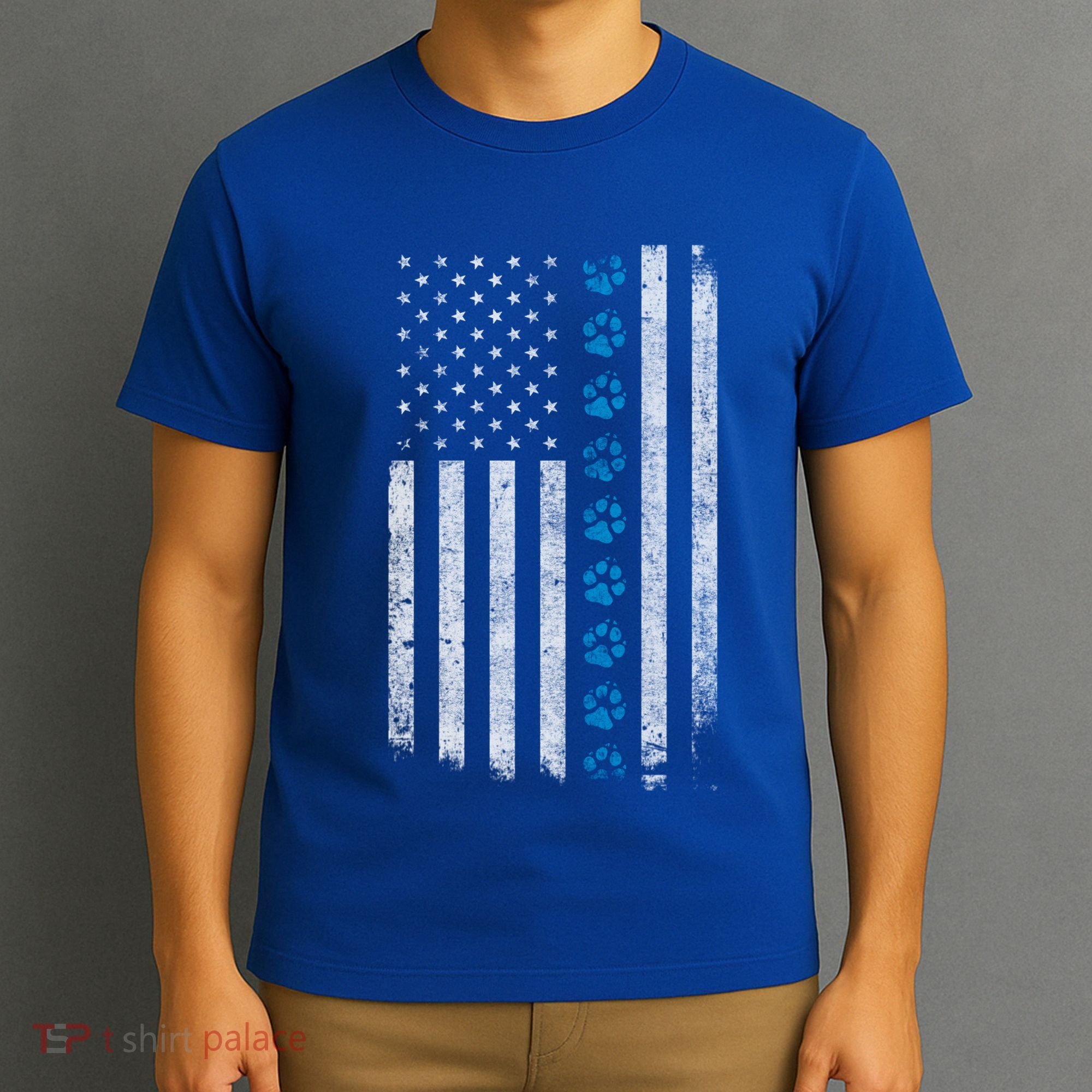Dog Paw Thin Blue Line American Flag Police Dog Military K9 Meaningful Gift T-Shirt