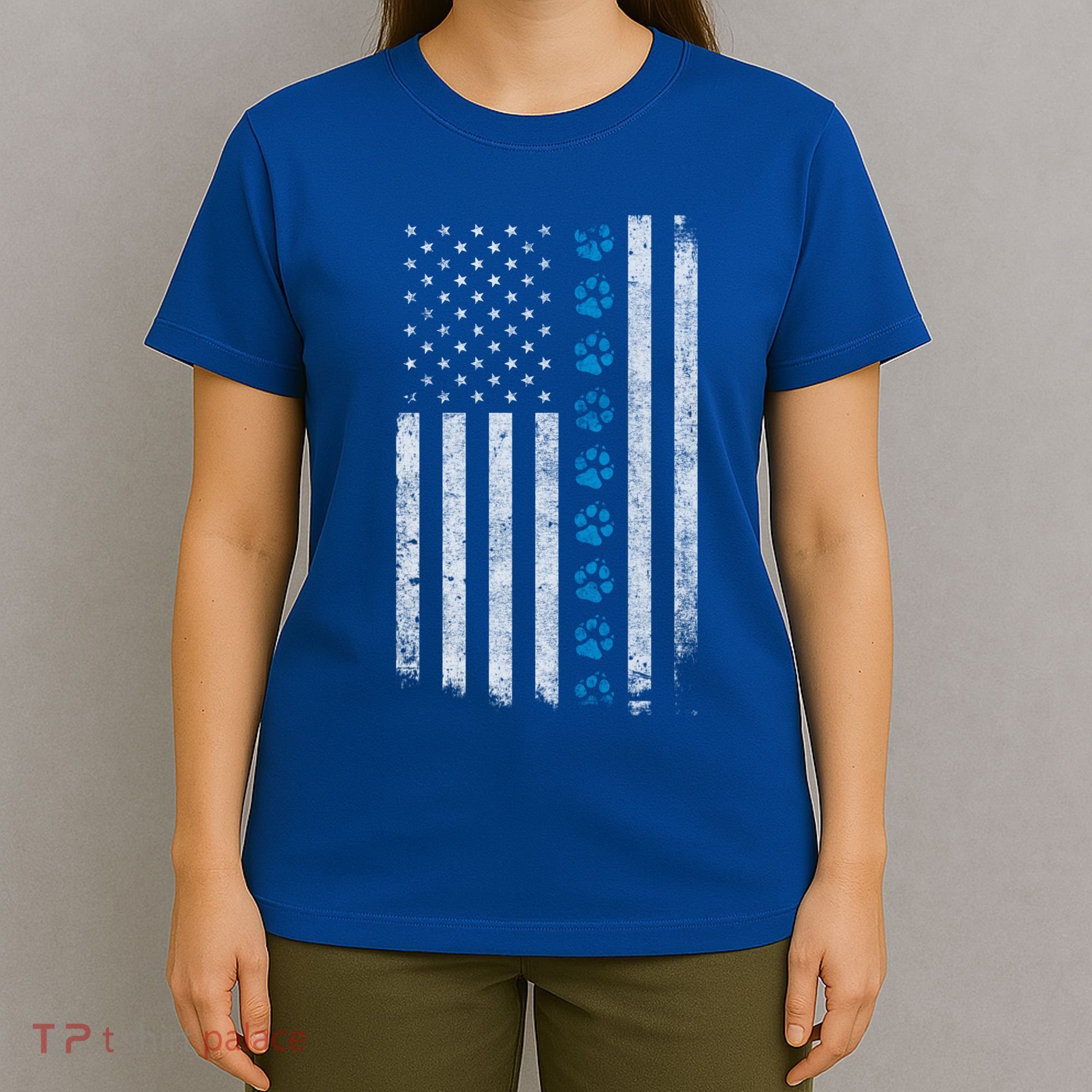 Dog Paw Thin Blue Line American Flag Police Dog Military K9 Meaningful Gift T-Shirt