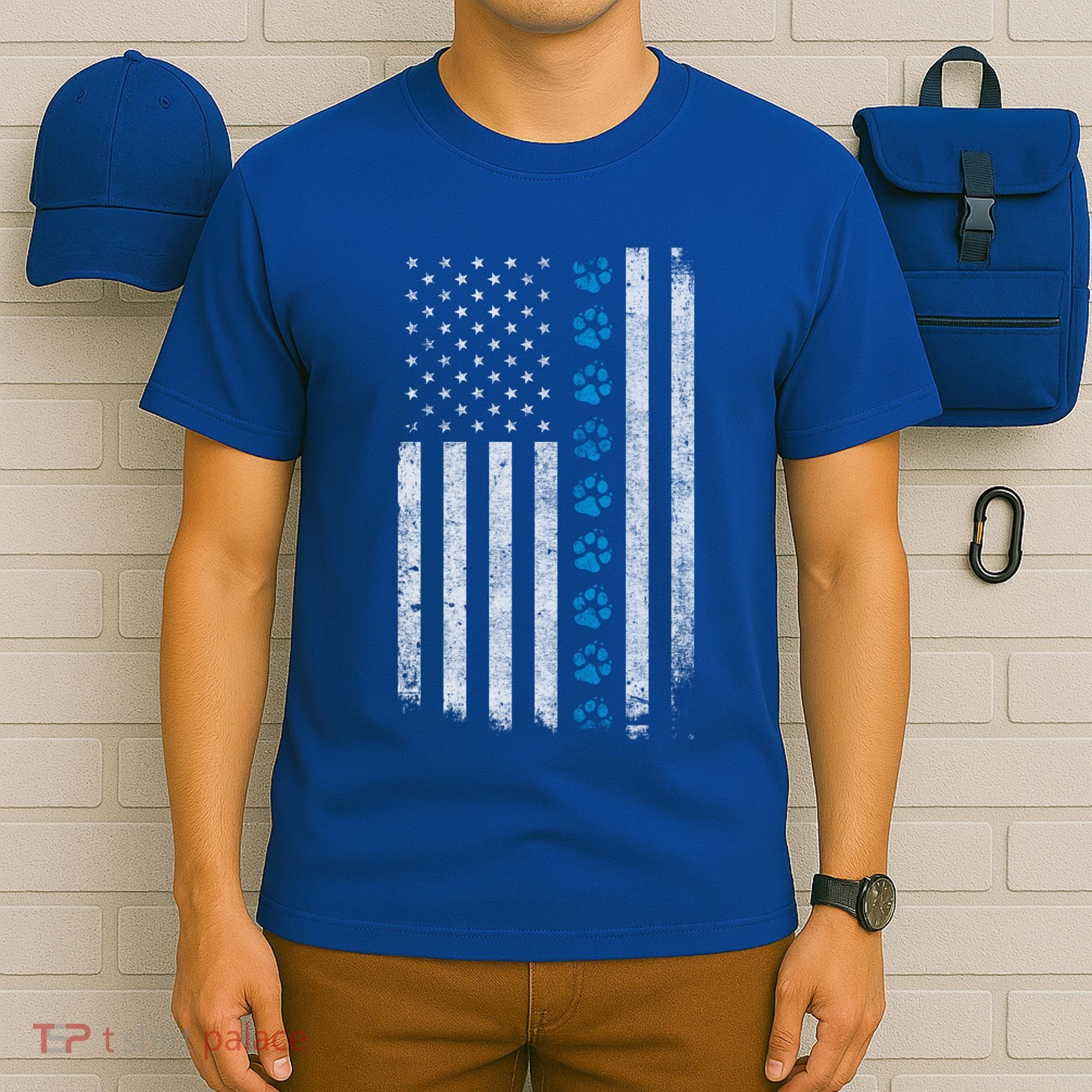 Dog Paw Thin Blue Line American Flag Police Dog Military K9 Meaningful Gift T-Shirt