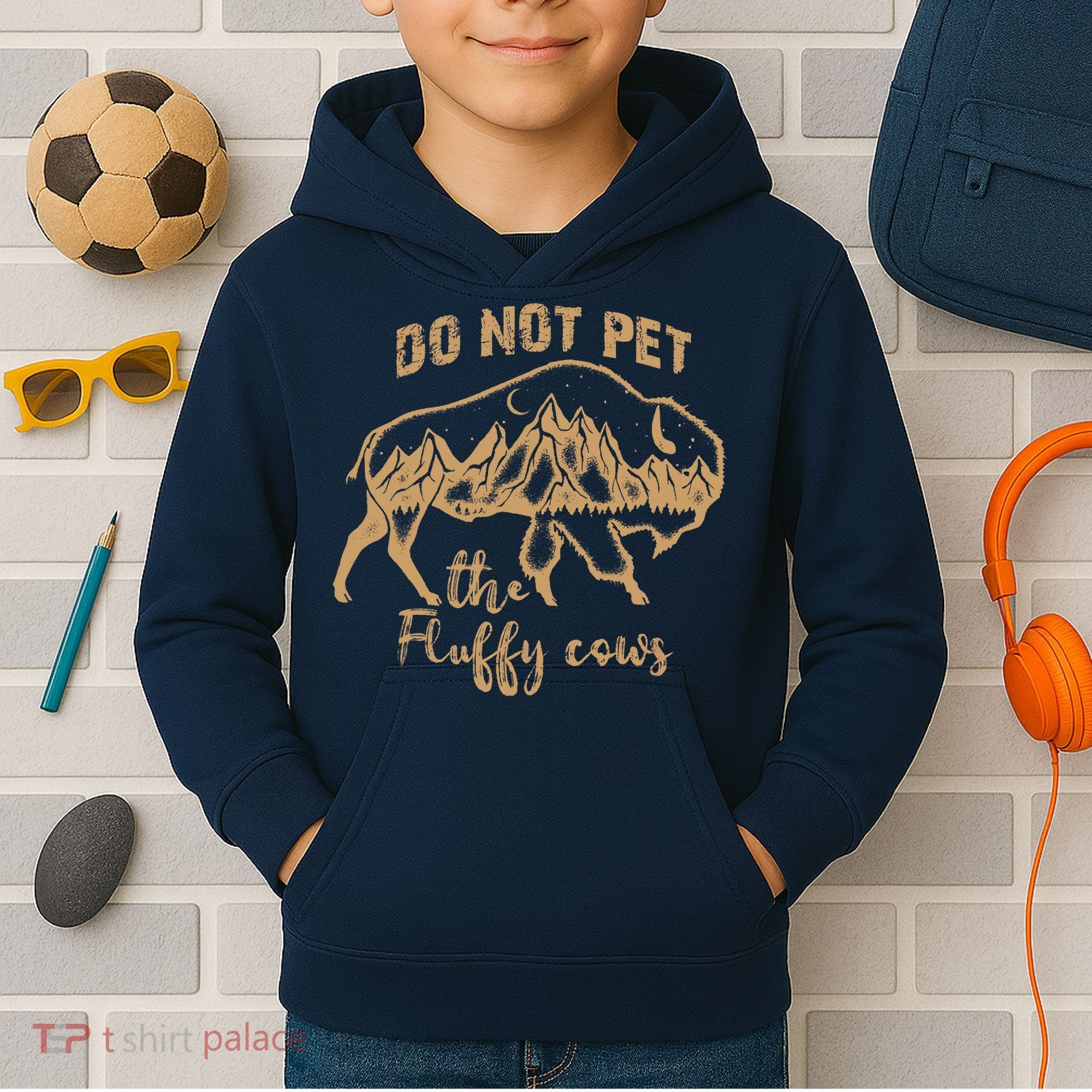 Don't Pet The Fluff Cows Funny Buffalo Kids Hoodie