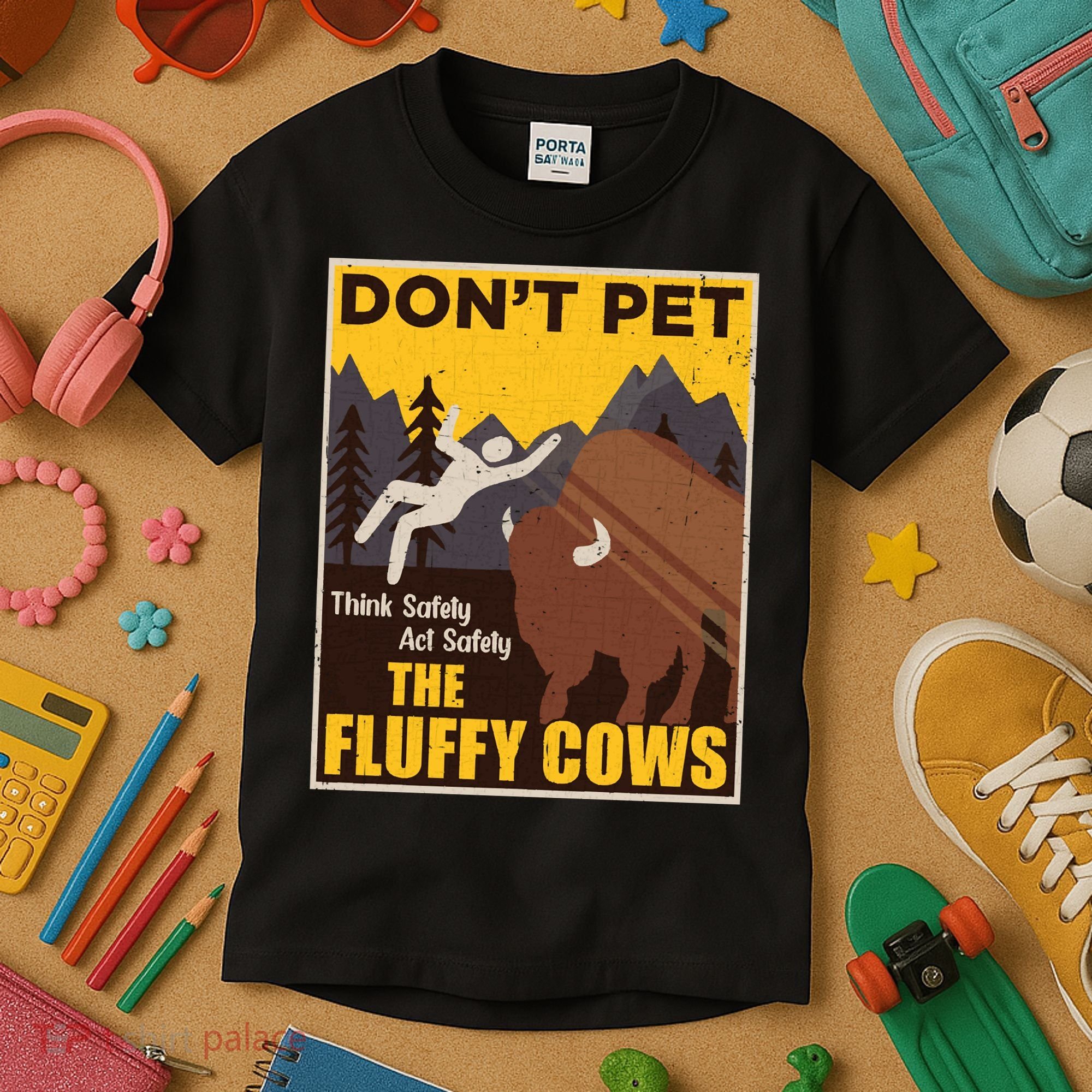 Don't Pet The Fluffy Cows Bison Buffalo Kids T-Shirt