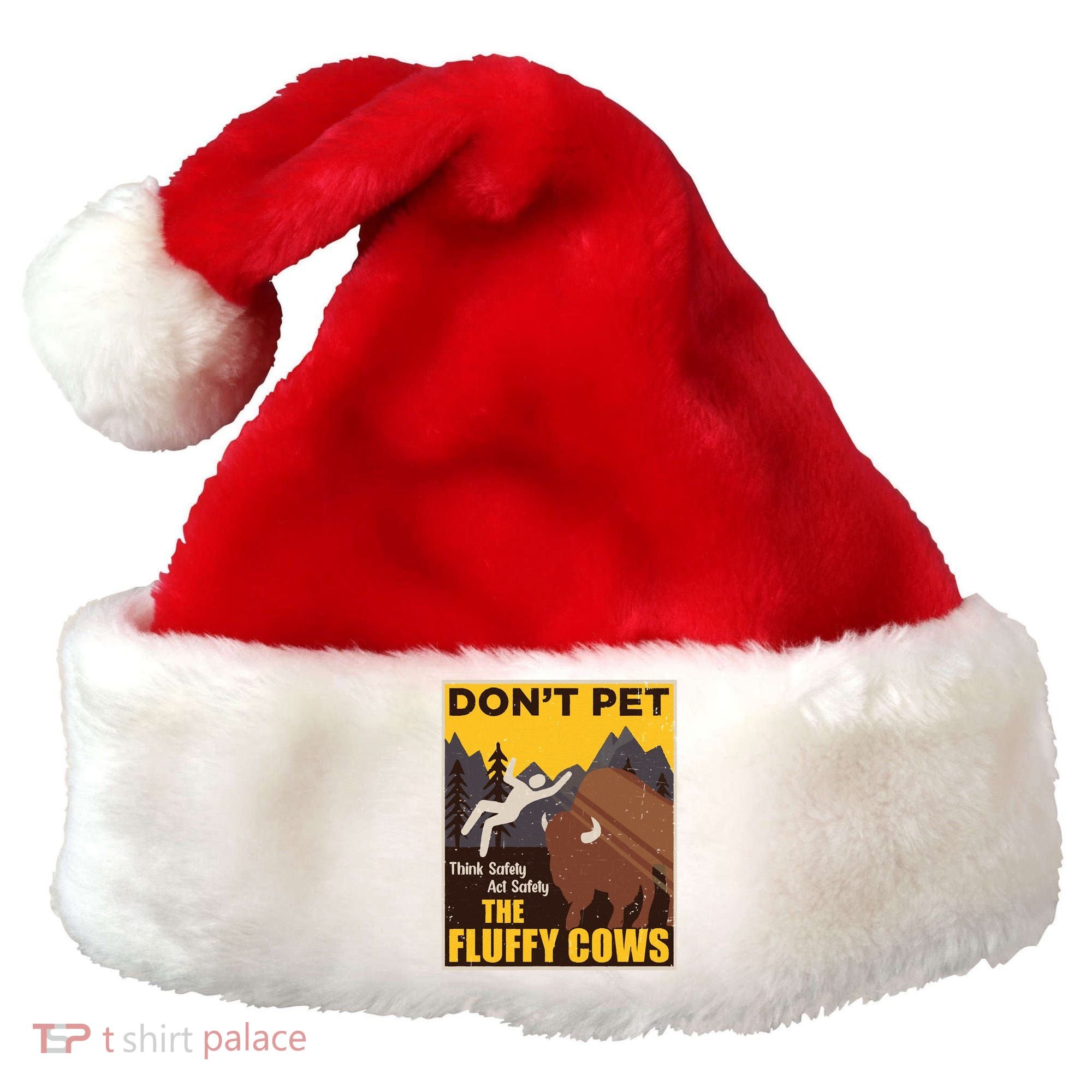 Don't Pet The Fluffy Cows Bison Buffalo Santa Hat