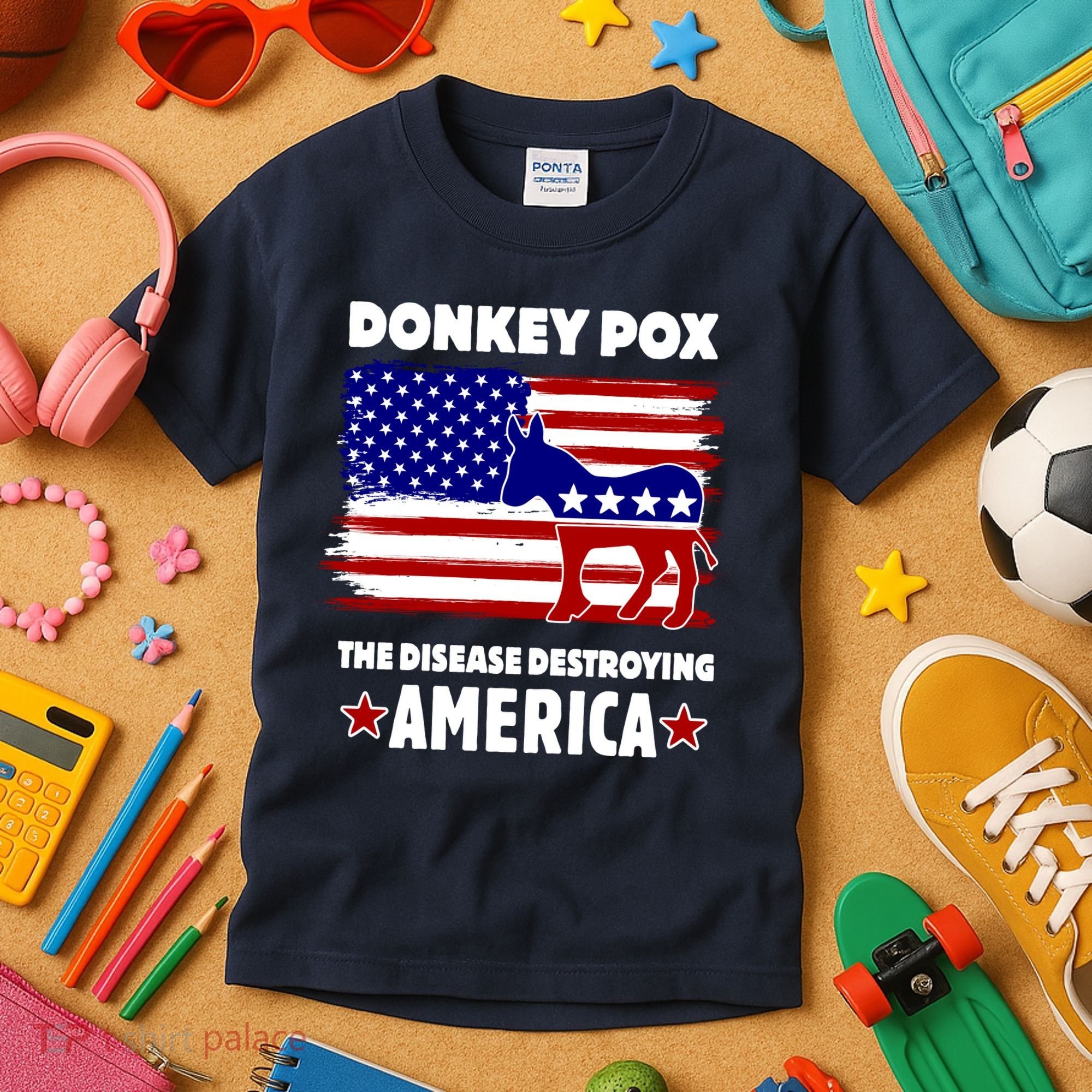 Donkey Pox The Real Problem Destroying America USA Funny Kids T-Shirt