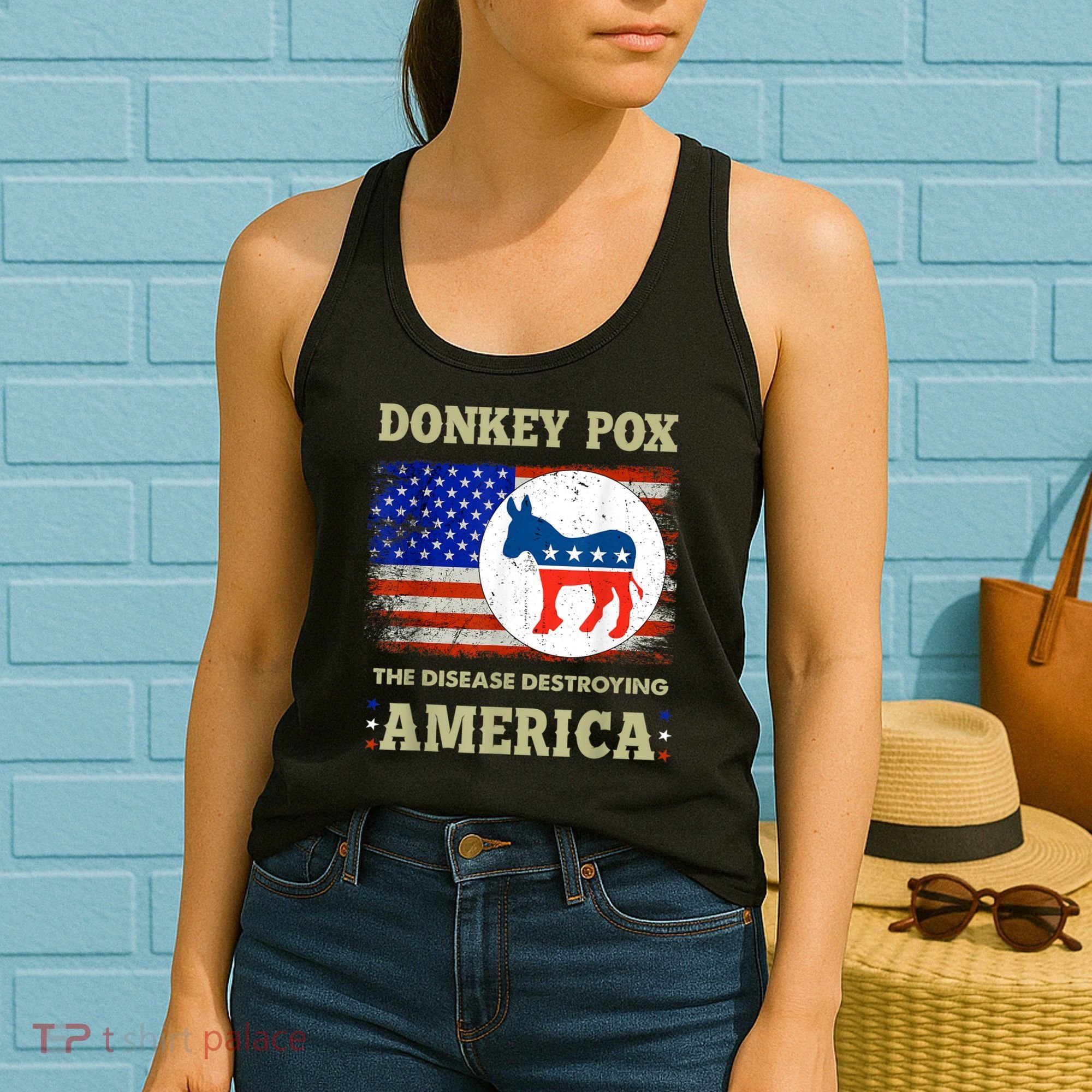 Donkey Pox The Disease Destroying America USA Flag Donkeypox Women's Tank Top