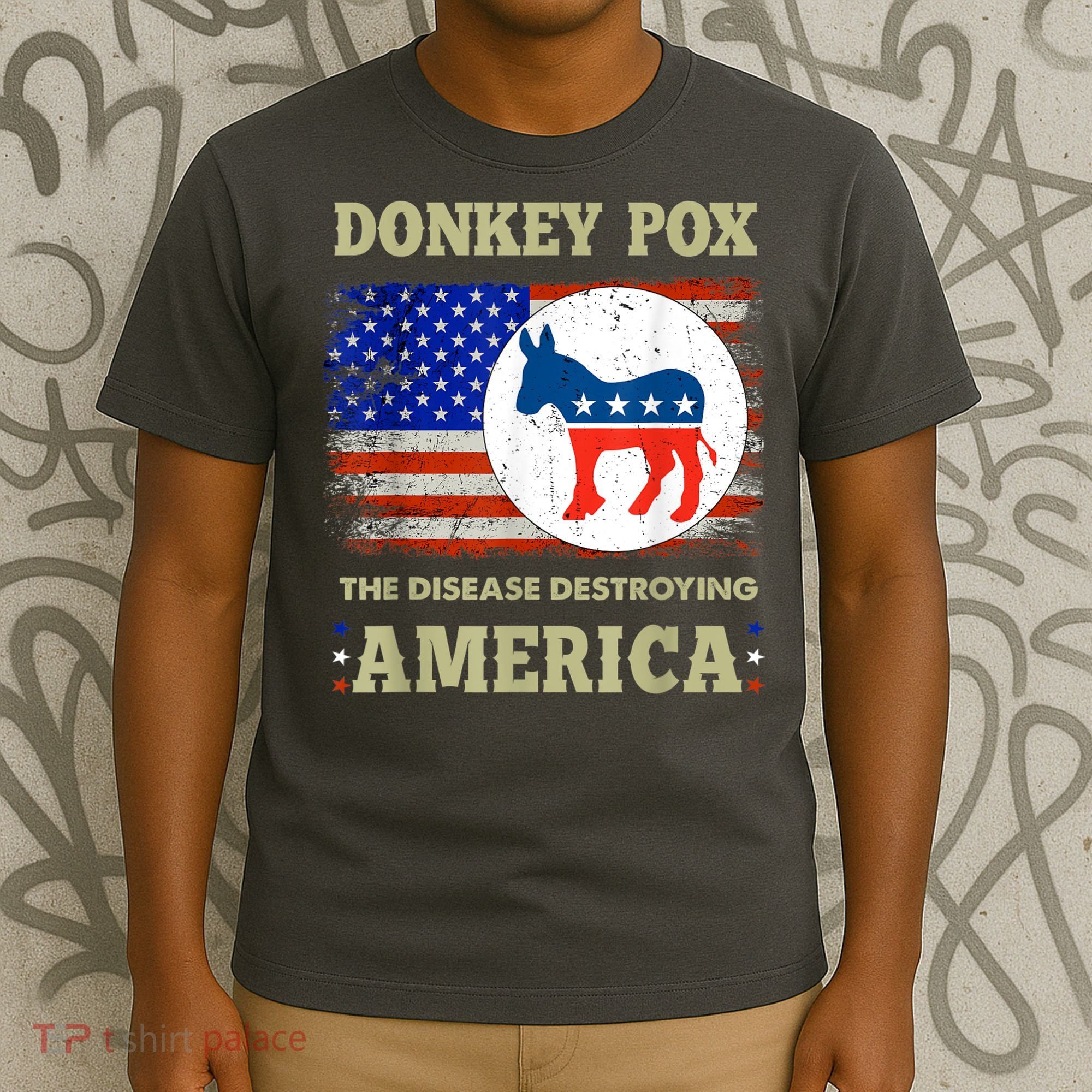 Donkey Pox The Disease Destroying America USA Flag Donkeypox T-Shirt