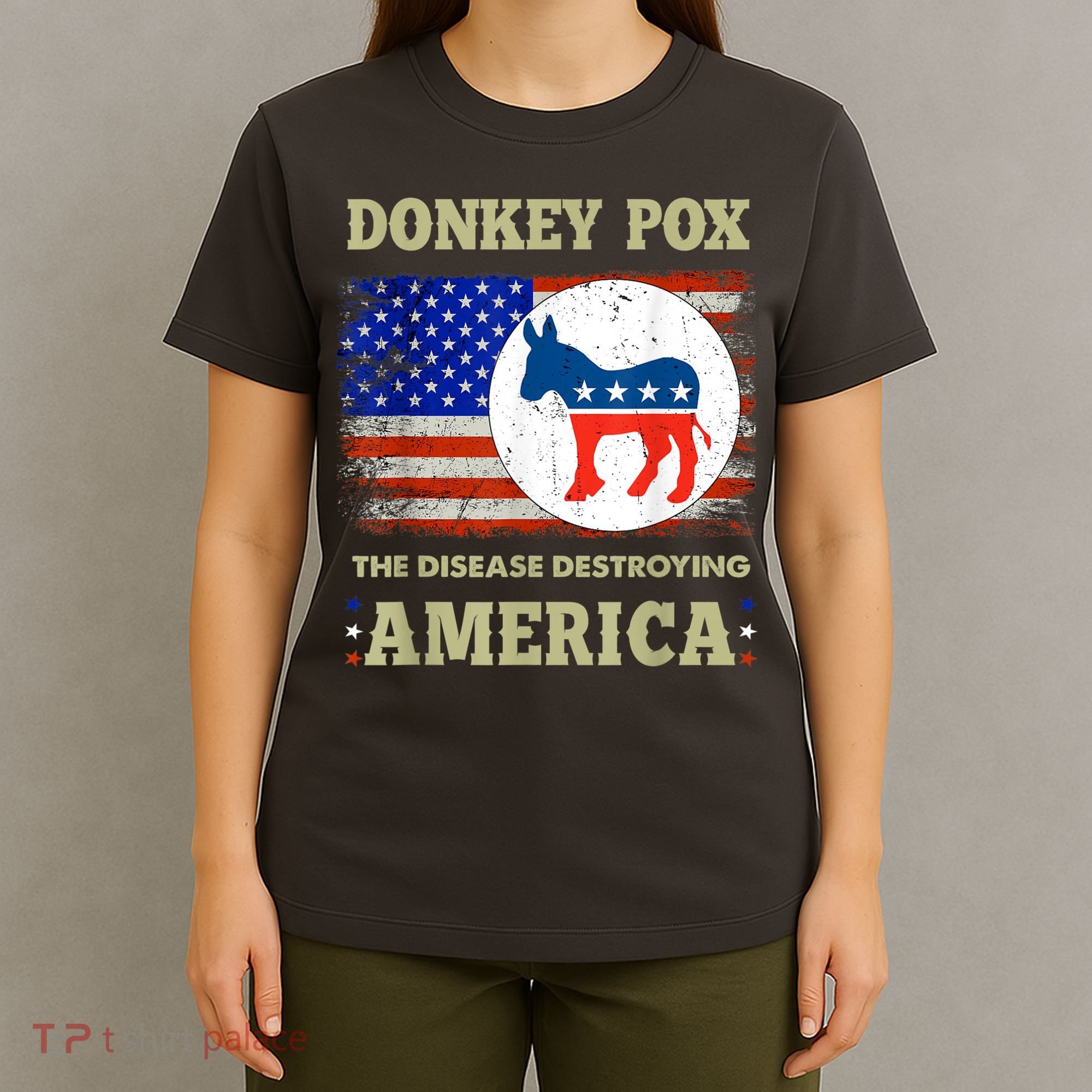 Donkey Pox The Disease Destroying America USA Flag Donkeypox T-Shirt