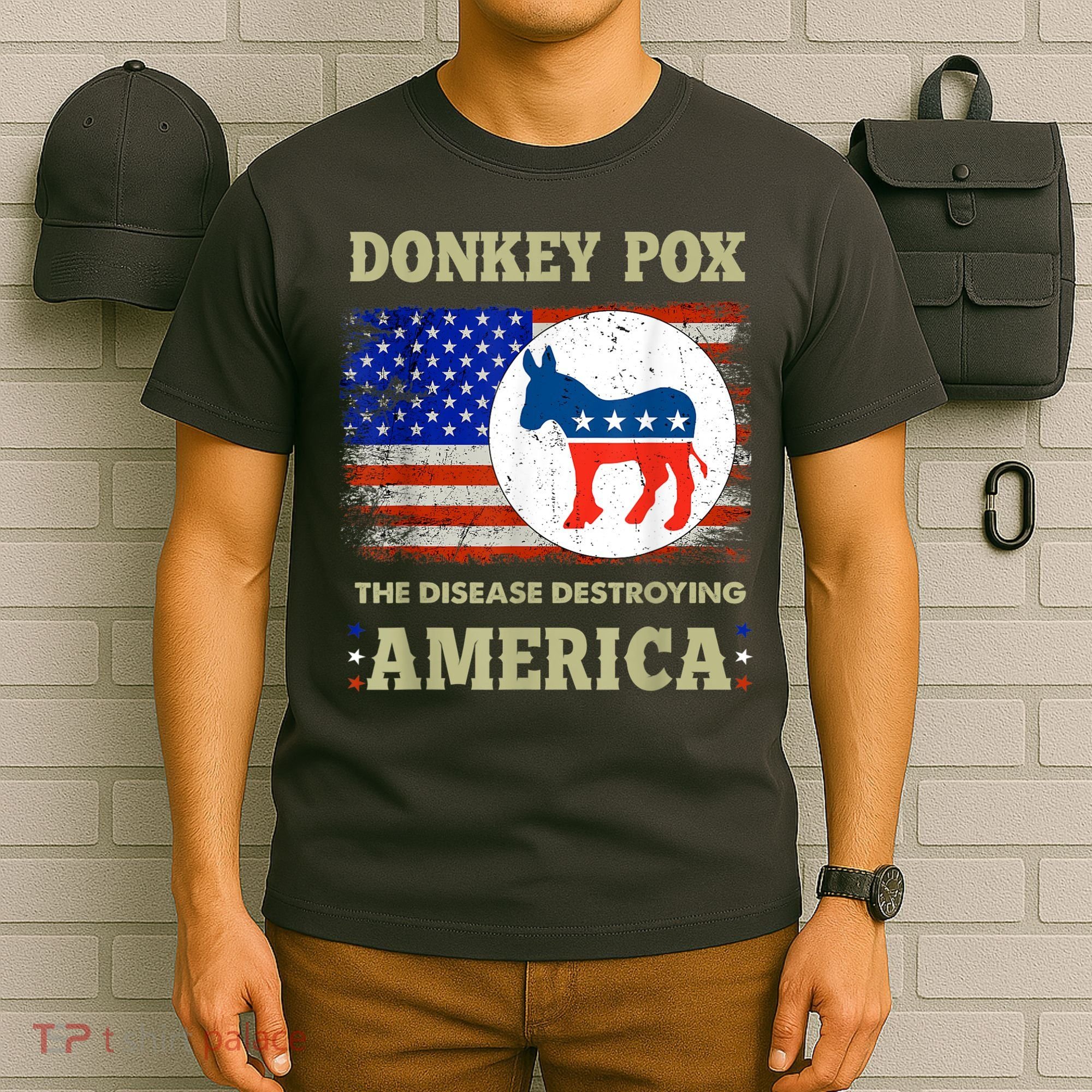 Donkey Pox The Disease Destroying America USA Flag Donkeypox T-Shirt