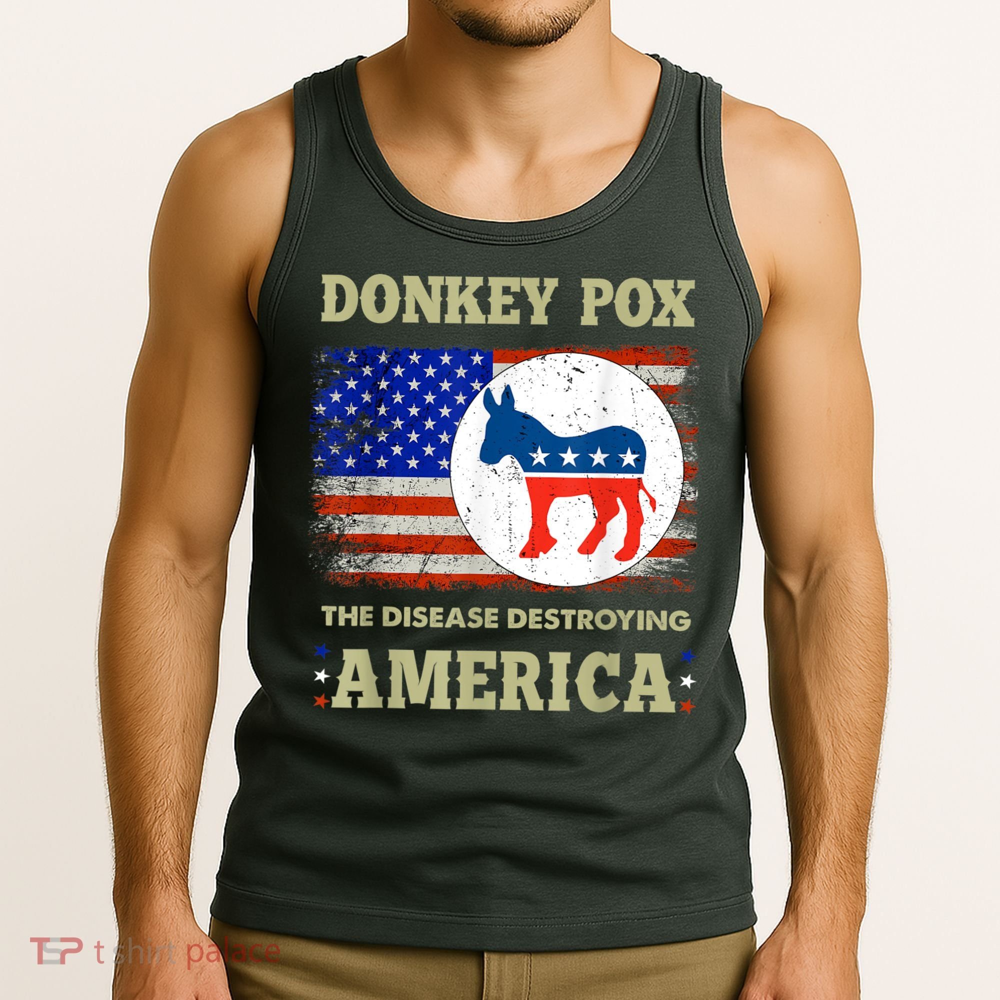 Donkey Pox The Disease Destroying America USA Flag Donkeypox Tank Top
