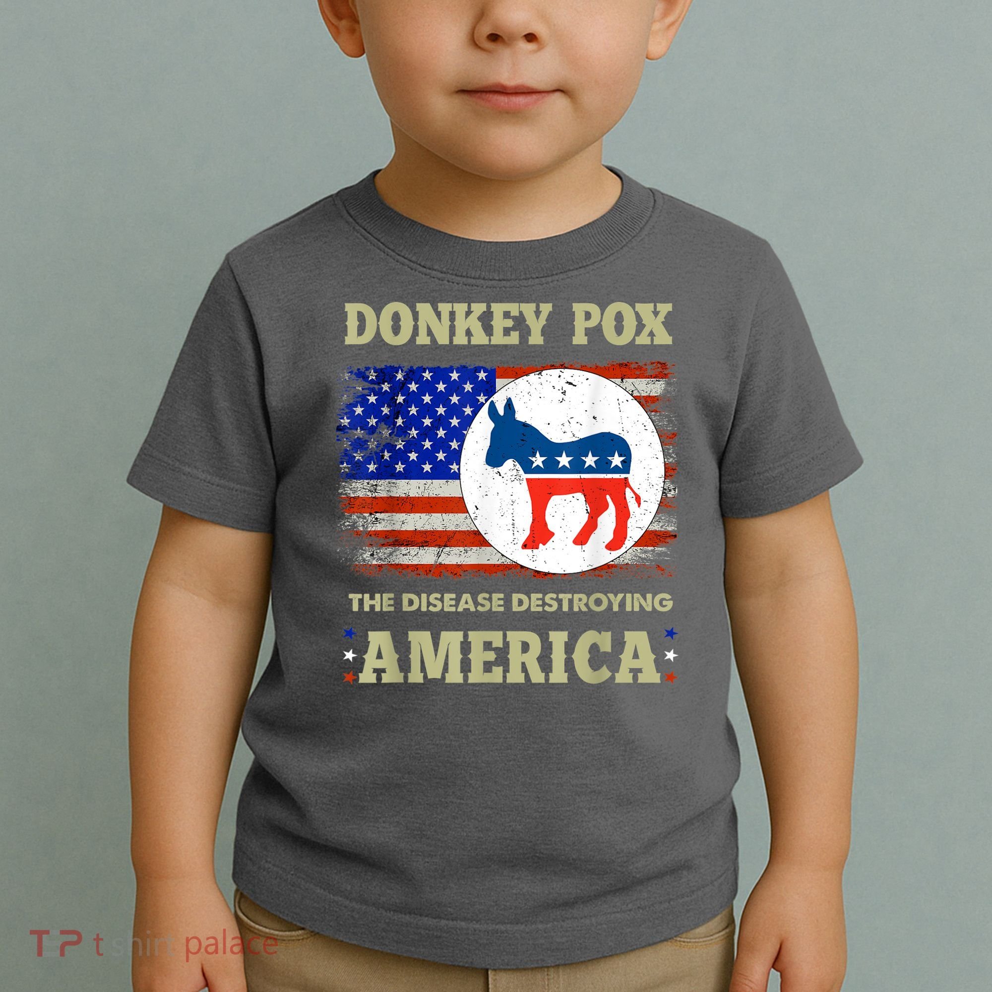Donkey Pox The Disease Destroying America USA Flag Donkeypox Toddler T-Shirt