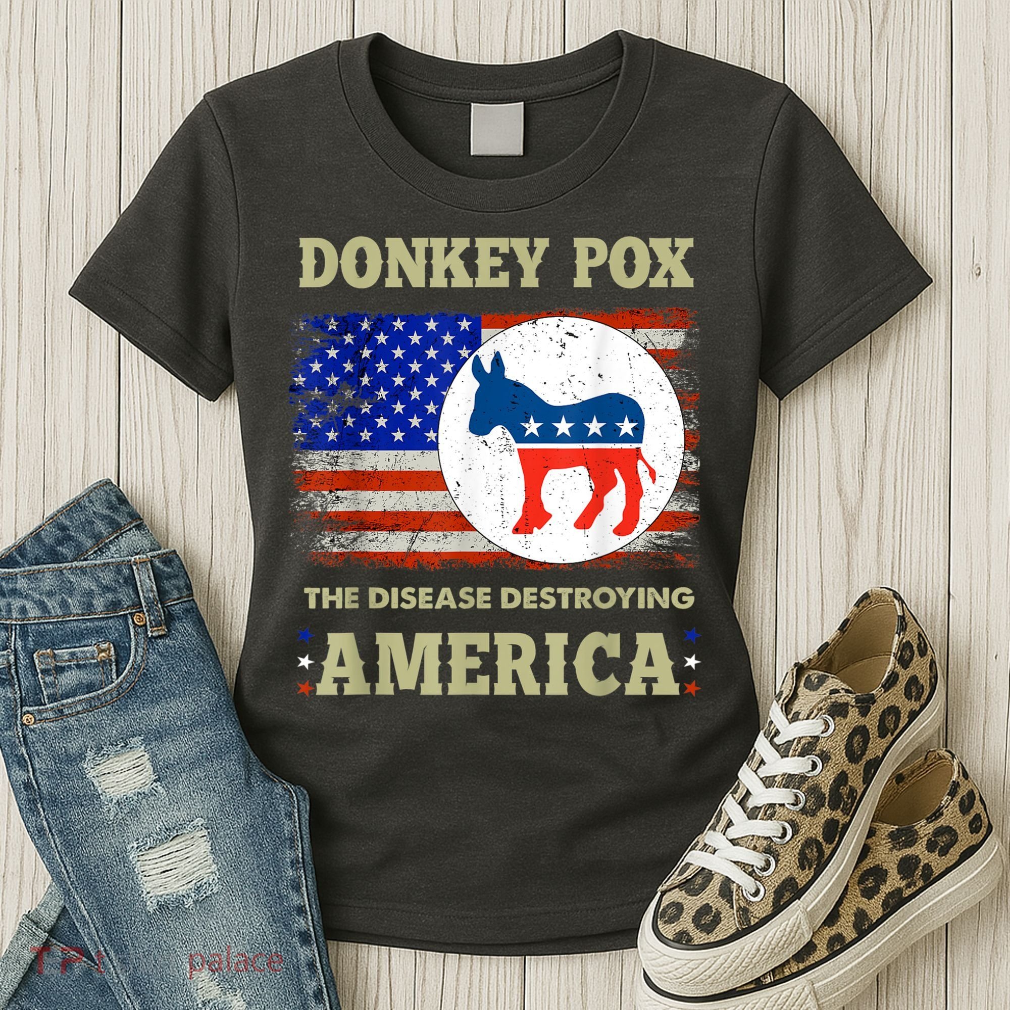 Donkey Pox The Disease Destroying America USA Flag Donkeypox Women's T-Shirt