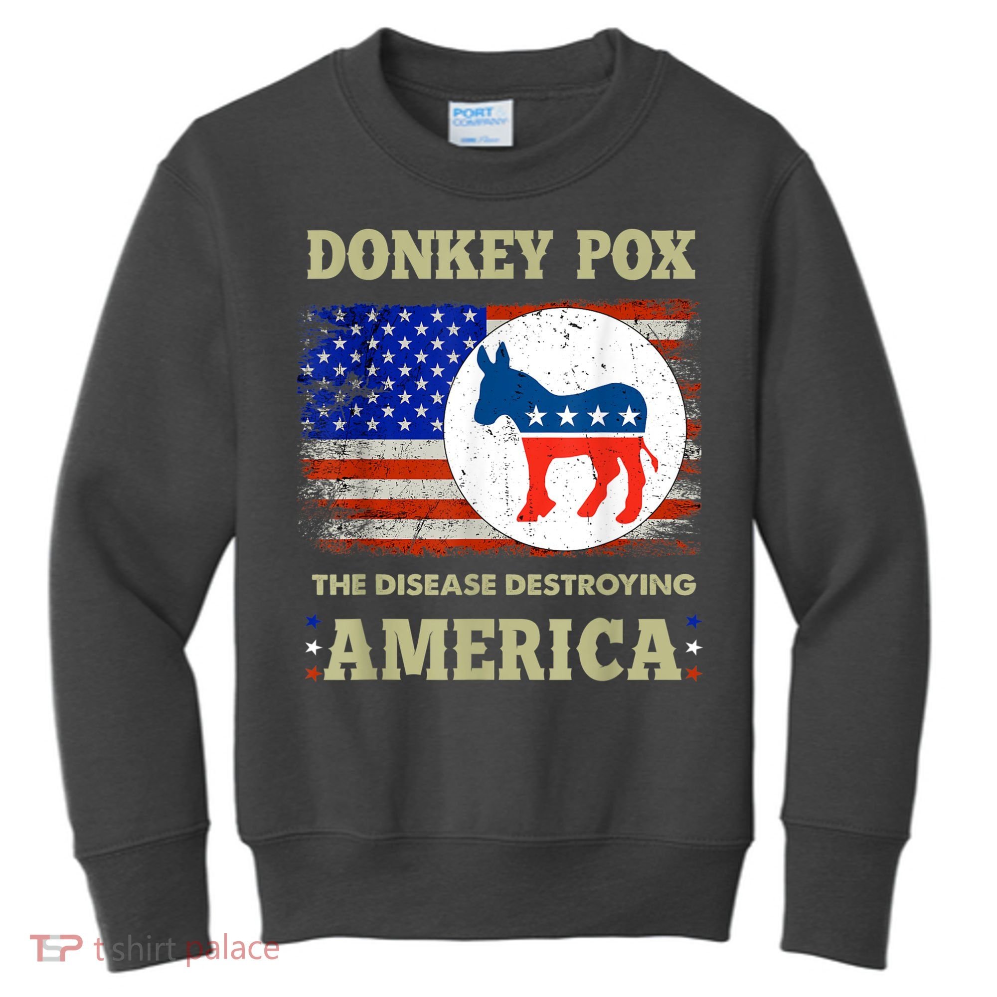 Donkey Pox The Disease Destroying America USA Flag Donkeypox Kids Sweatshirt