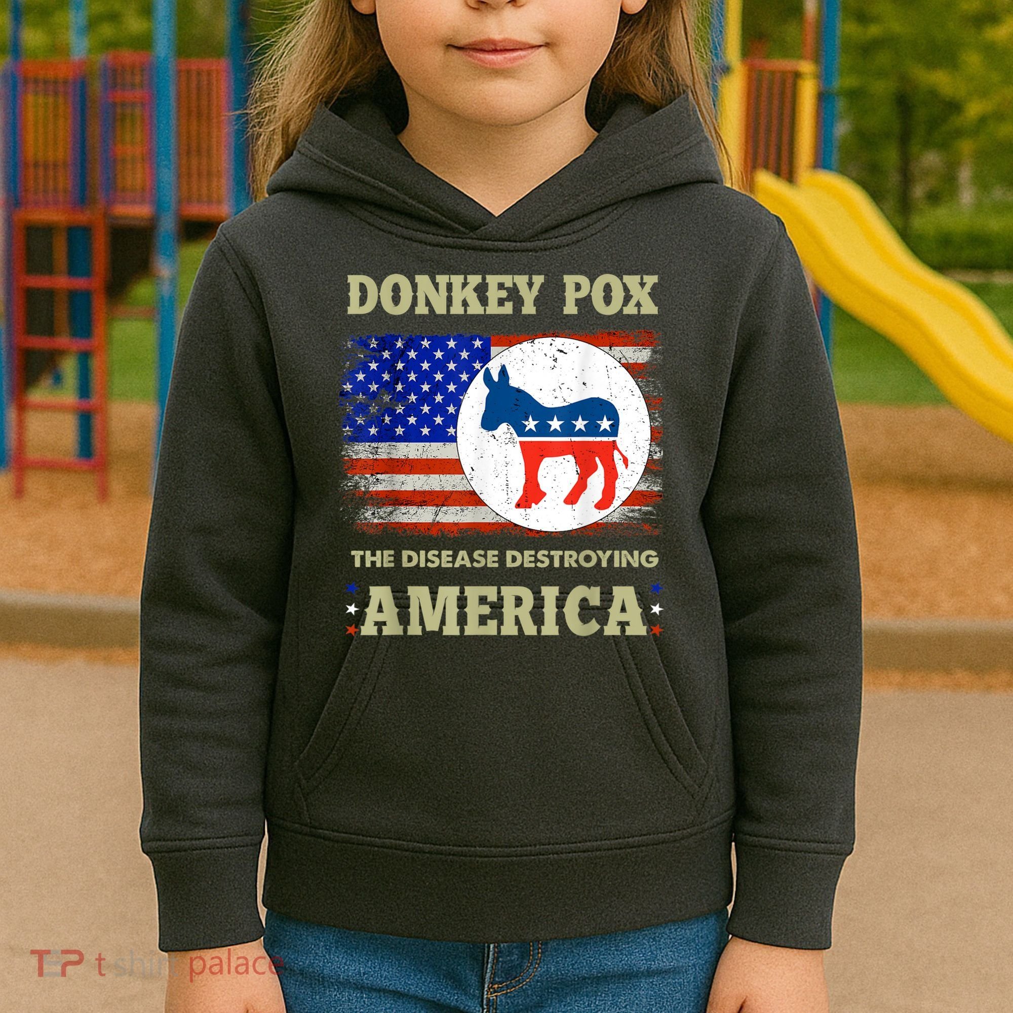 Donkey Pox The Disease Destroying America USA Flag Donkeypox Kids Hoodie